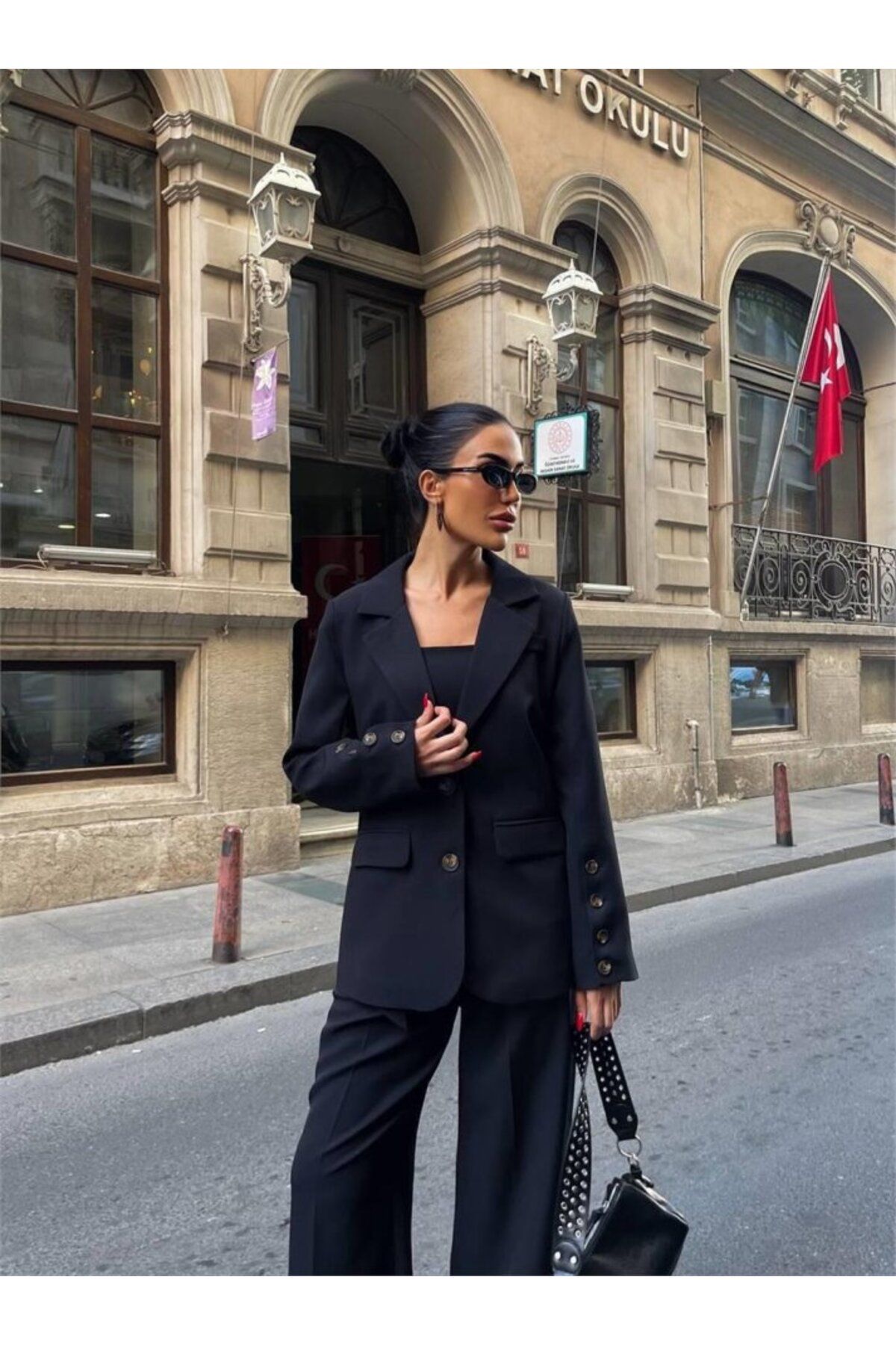 moda wanilia KOL 4 DÜĞME - BÜSTİYERLİ 3 CEKET PANTOLON TAKIM - Siyah