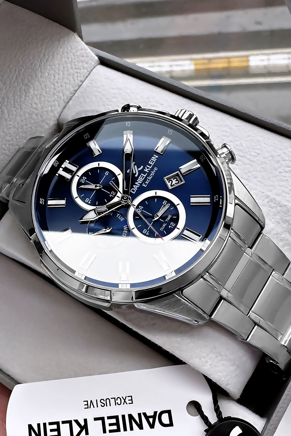 Daniel Klein-Premium Men's Wristwatch 3 Atm Waterproof Silver Color Steel Strap + Natural Stone Bracelet Cbk234 1