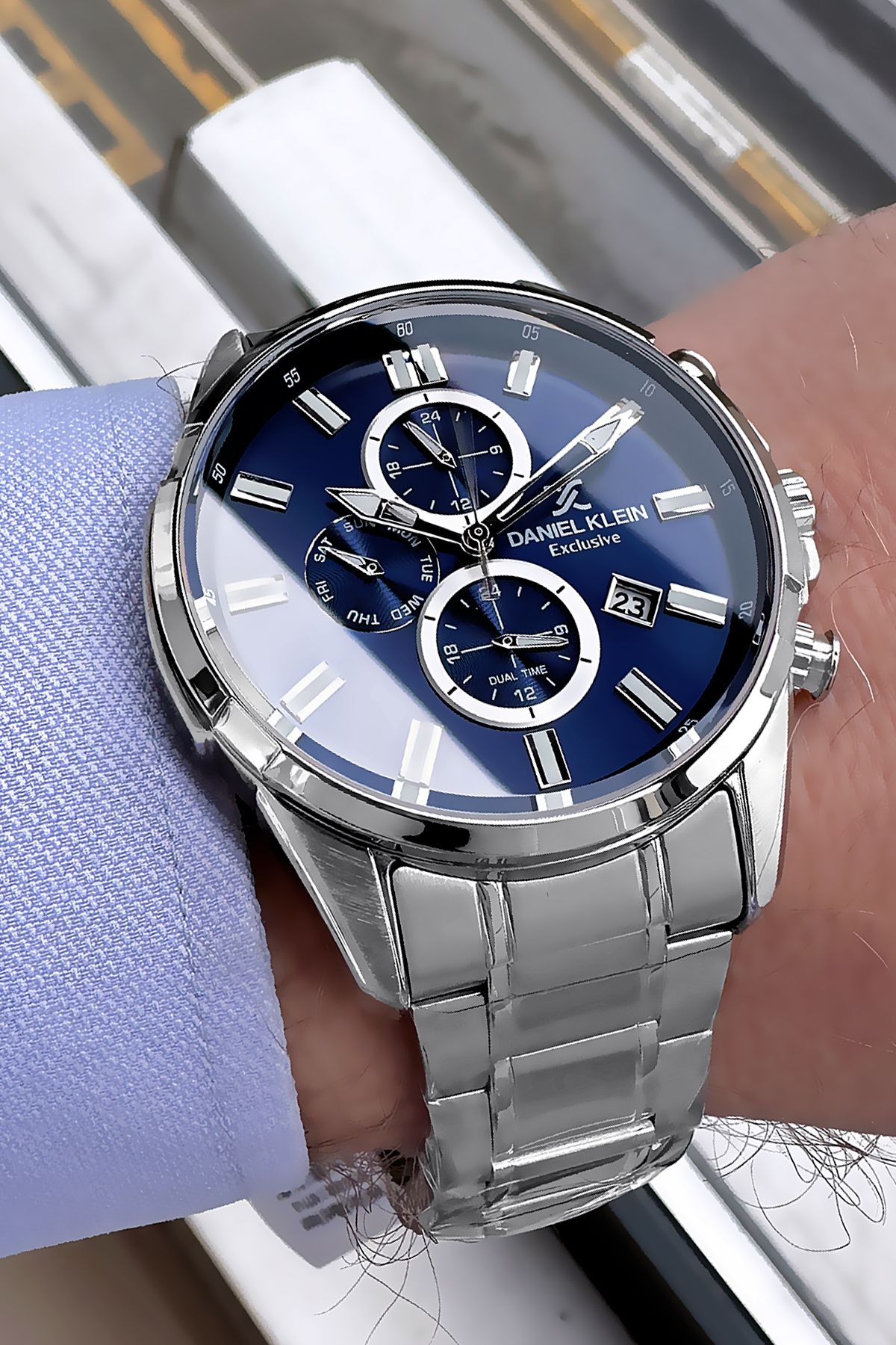 Daniel Klein-3 Atm Waterproof Men Wrist Watch Silver Color Steel Band 5