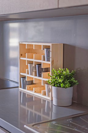 bevorev Dekoratif Ahşap Kupa Bardak Rafı, 12 Bölmeli Raf, Mutfak Rafı