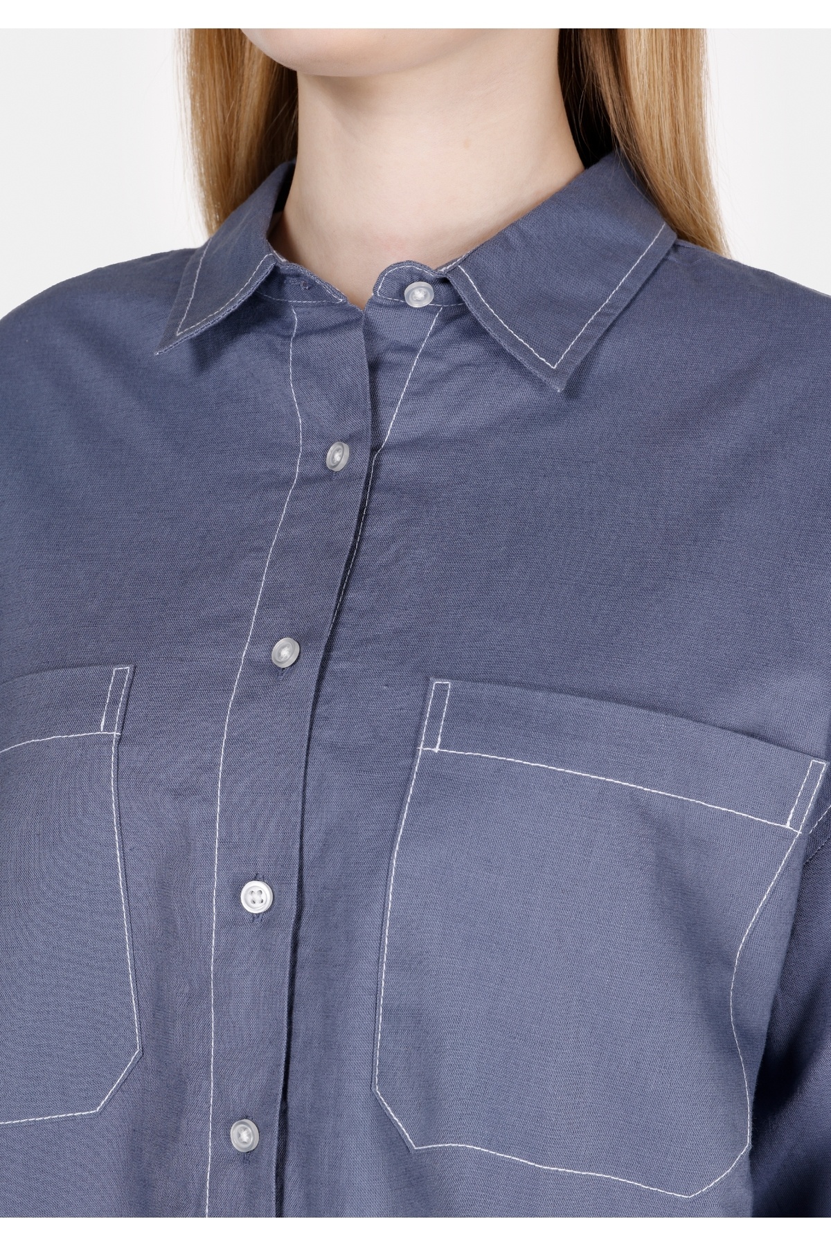 Colin's-Regular Fit Shirt Neck Plain Women's Blue Long Sleeve Shirt 4