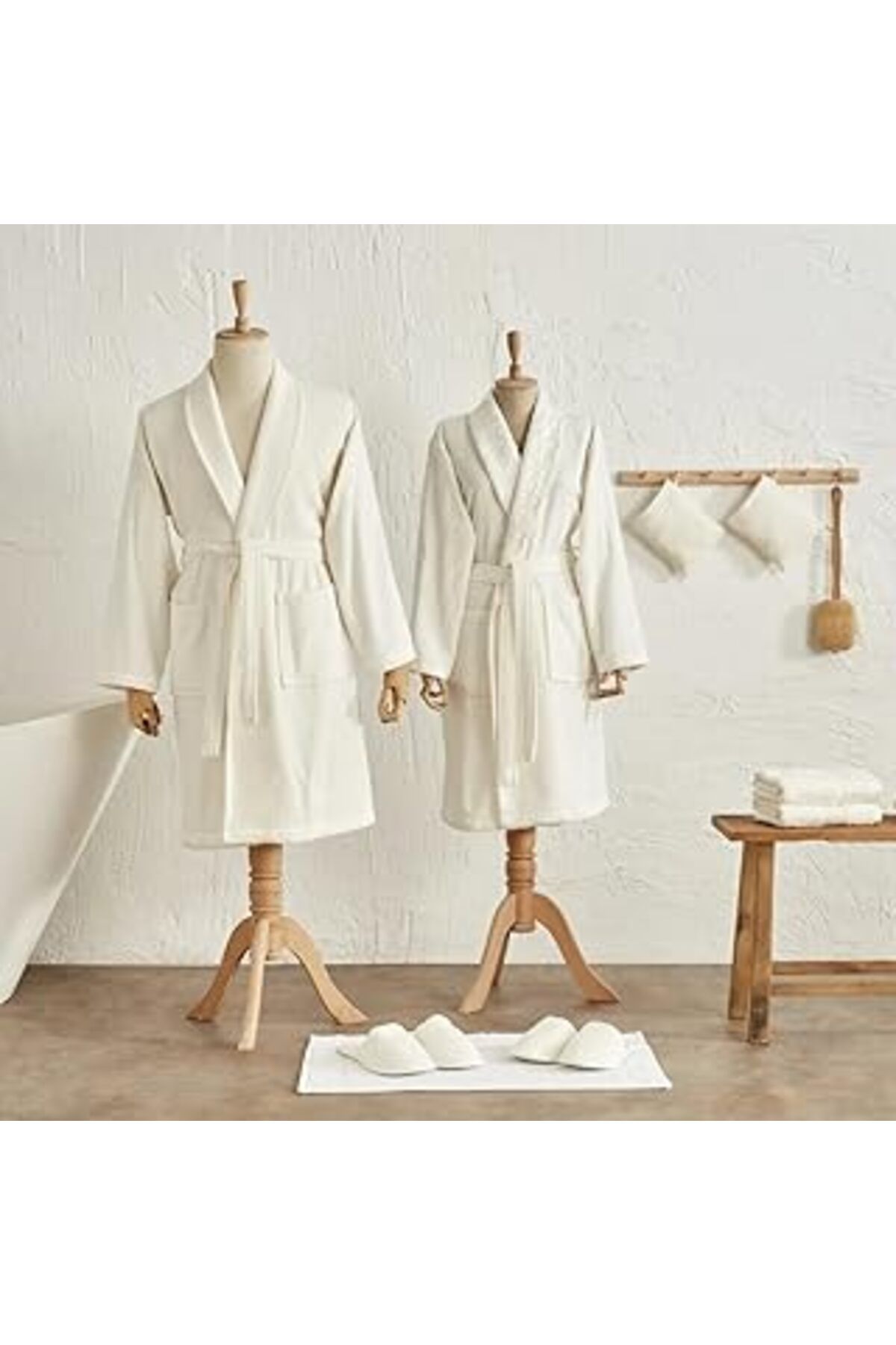 Mu Art Karaca Home Ring Dantelli 9 Parça Aile Banyo Seti, Offwhite