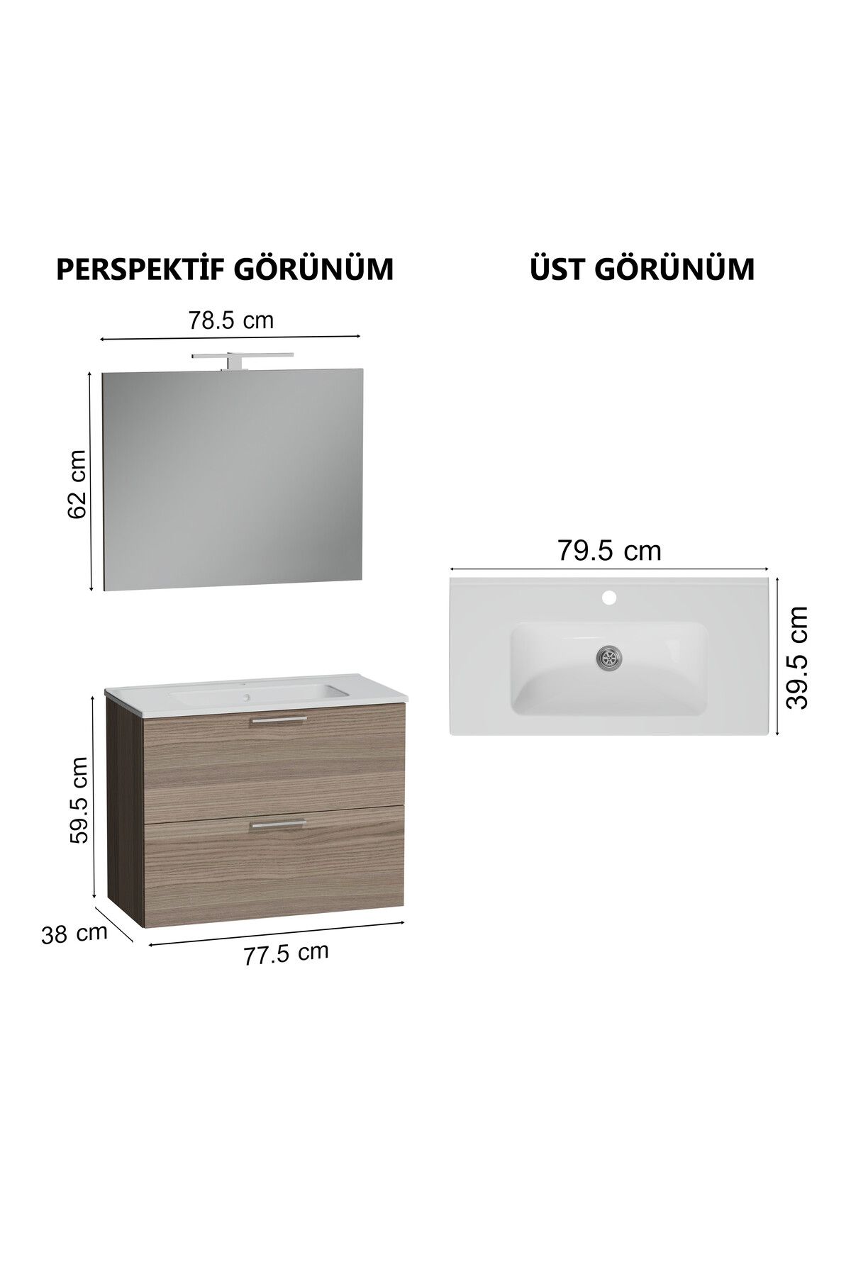 VitrA-Mia 75101 - 80 cm Cordoba Bathroom Cabinet Set with Drawers 8
