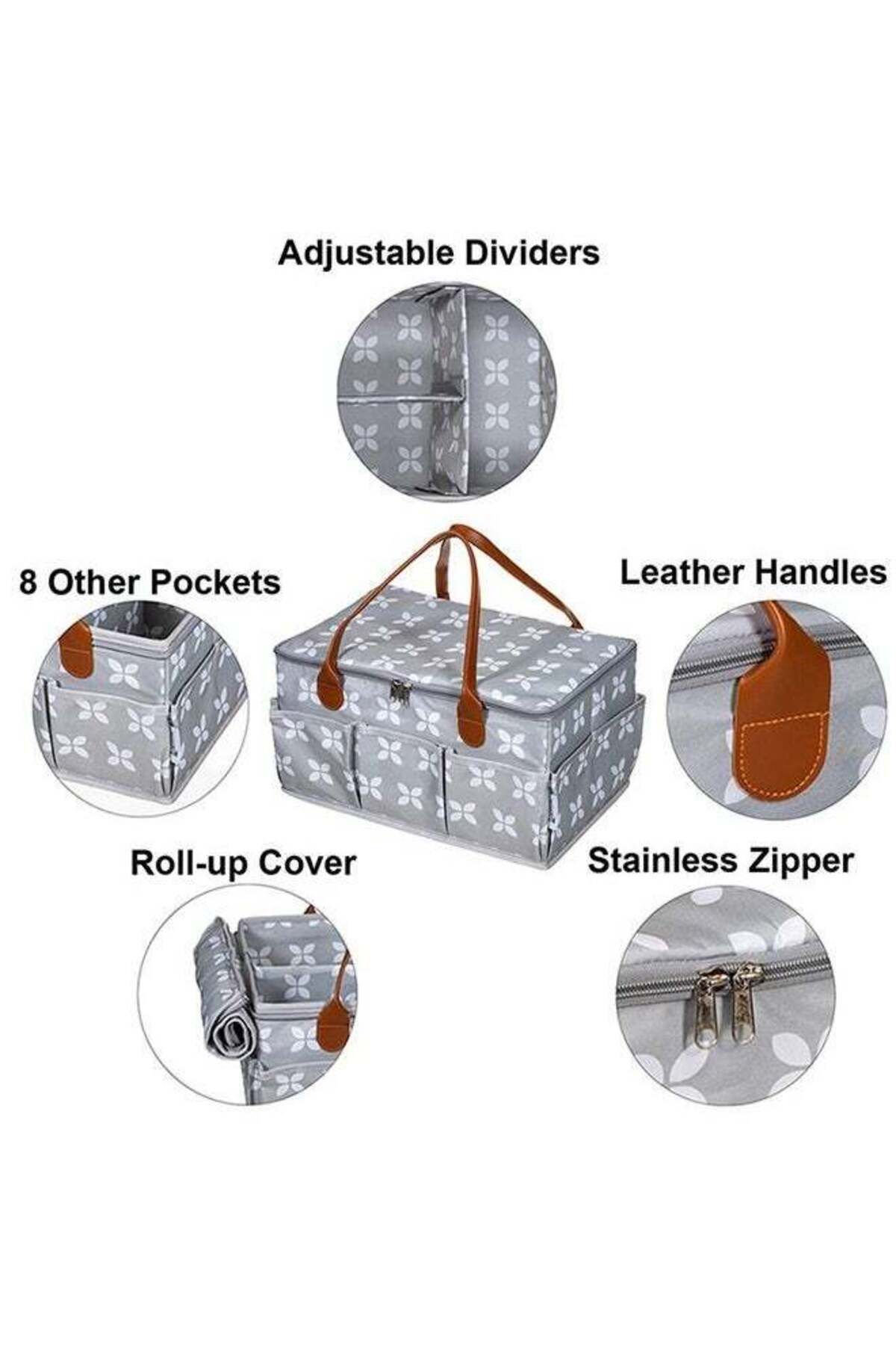 COOYA-Baby Diaper Caddy Bag, With Zipper Lid And Leather Handle, Large Capacity, Portable and Durable 3