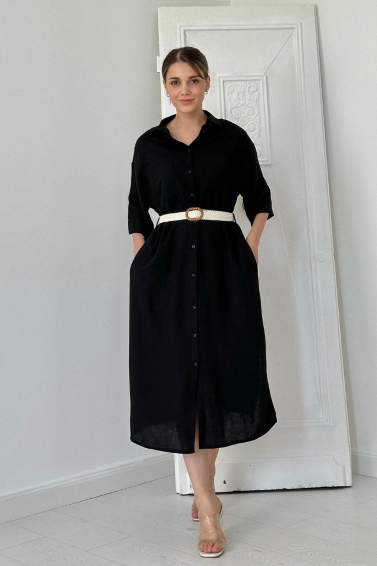 MRA Fashion Siyah Kemerli Elbise