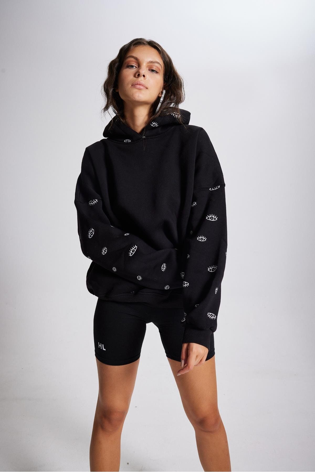 HOLLY LOLLY-Oversize unisex mikina na oči s kapucňou čierna 5