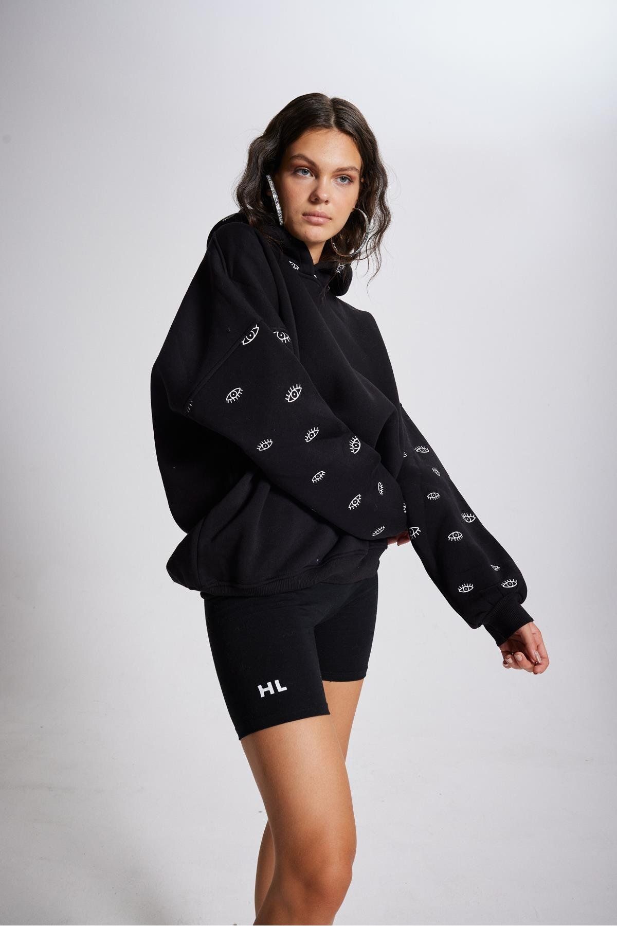 HOLLY LOLLY-Oversize unisex mikina na oči s kapucňou čierna 3