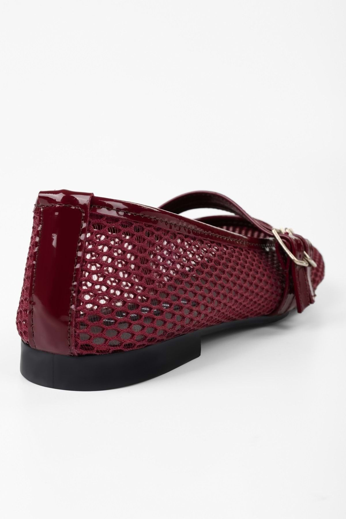 Shoeberry-Damskie baleriny Lume Claret Red Mesh z paskiem i zdobieniem 3