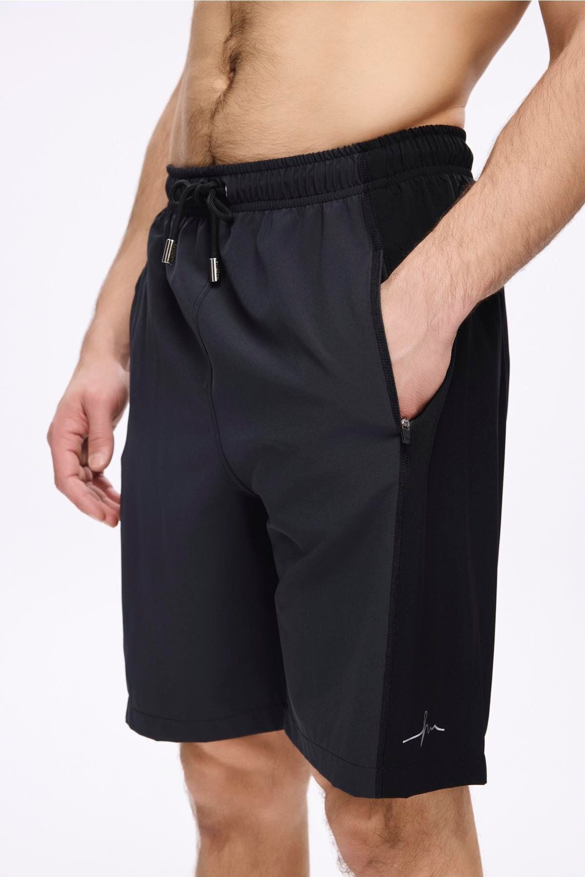 Haşema-Pantaloni scurți pentru bărbați, negru gri, tăiat sport, pentru piscină și mare 5057 2