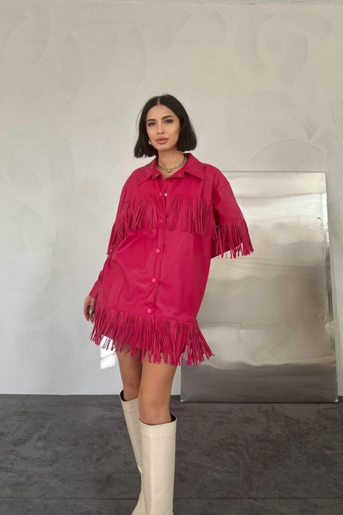 Rose's Boutique All About Women Rose's Boutiqe All About Women Fuşya Püsküllü Deri Gömlek