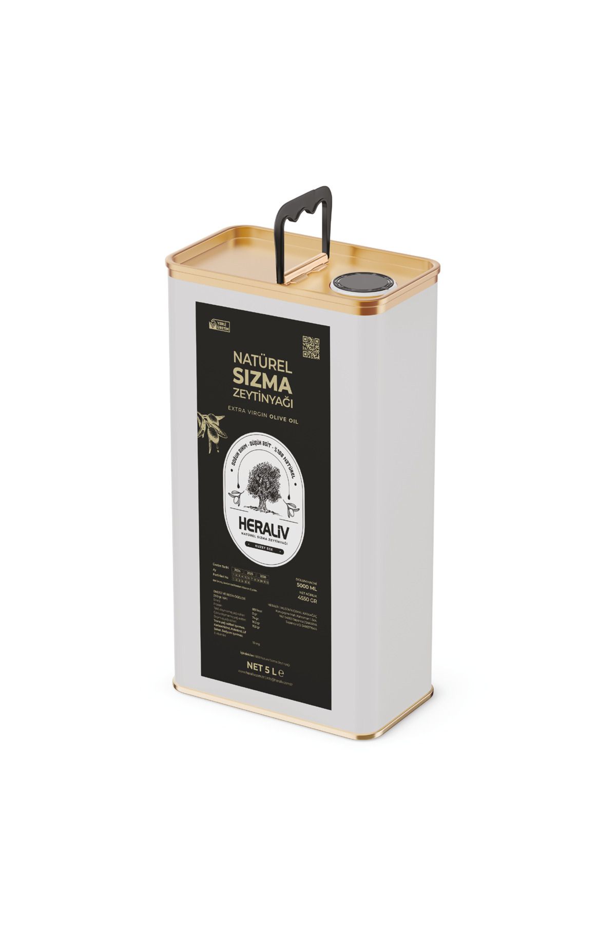 HERALİV 2024-25 YENİ HASAT PREMİUM SOĞUK SIKIM DÜŞÜK ASİT NATUREL SIZMA ZEYTİNYAĞI 5LTx2'Lİ SET+750ml Hediye