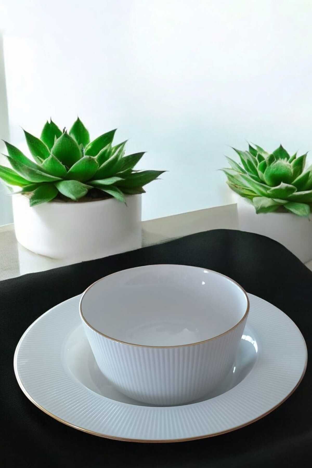 IKEA OFANTLIGT 12 Parça Porselen Yaldızlı Yemek Takımı