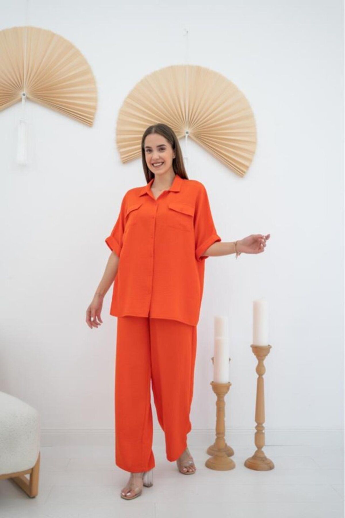 ASFSTORE Oranj Gömlek Ve Pantolon Takım