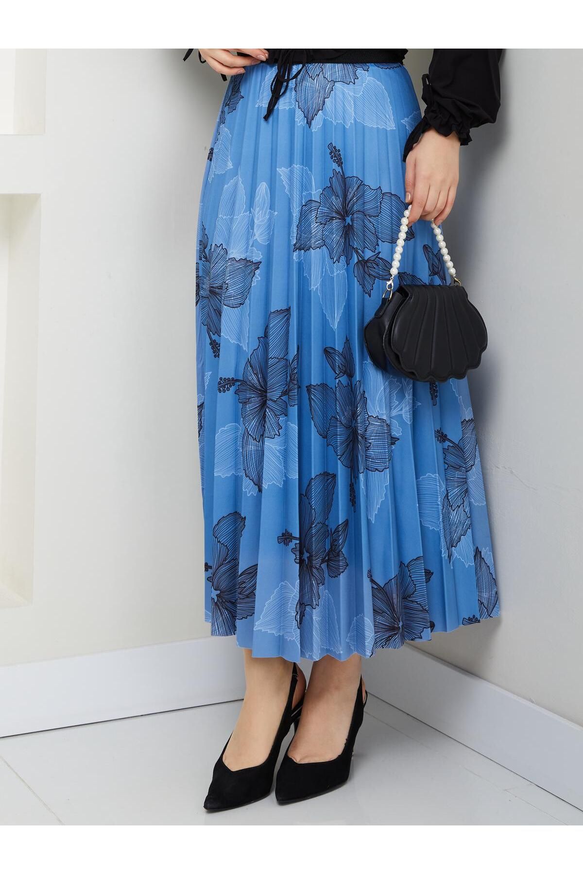 samu butik-Lycra Satin Pleated Skirt Does Not Show 4