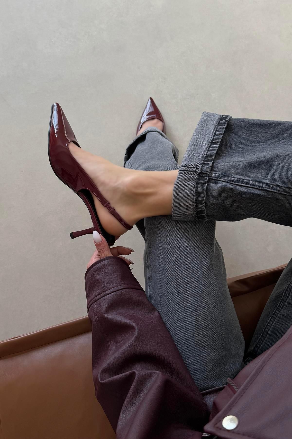STRASWANS-Pantofi cu toc Raye pentru damă, burgundy 2