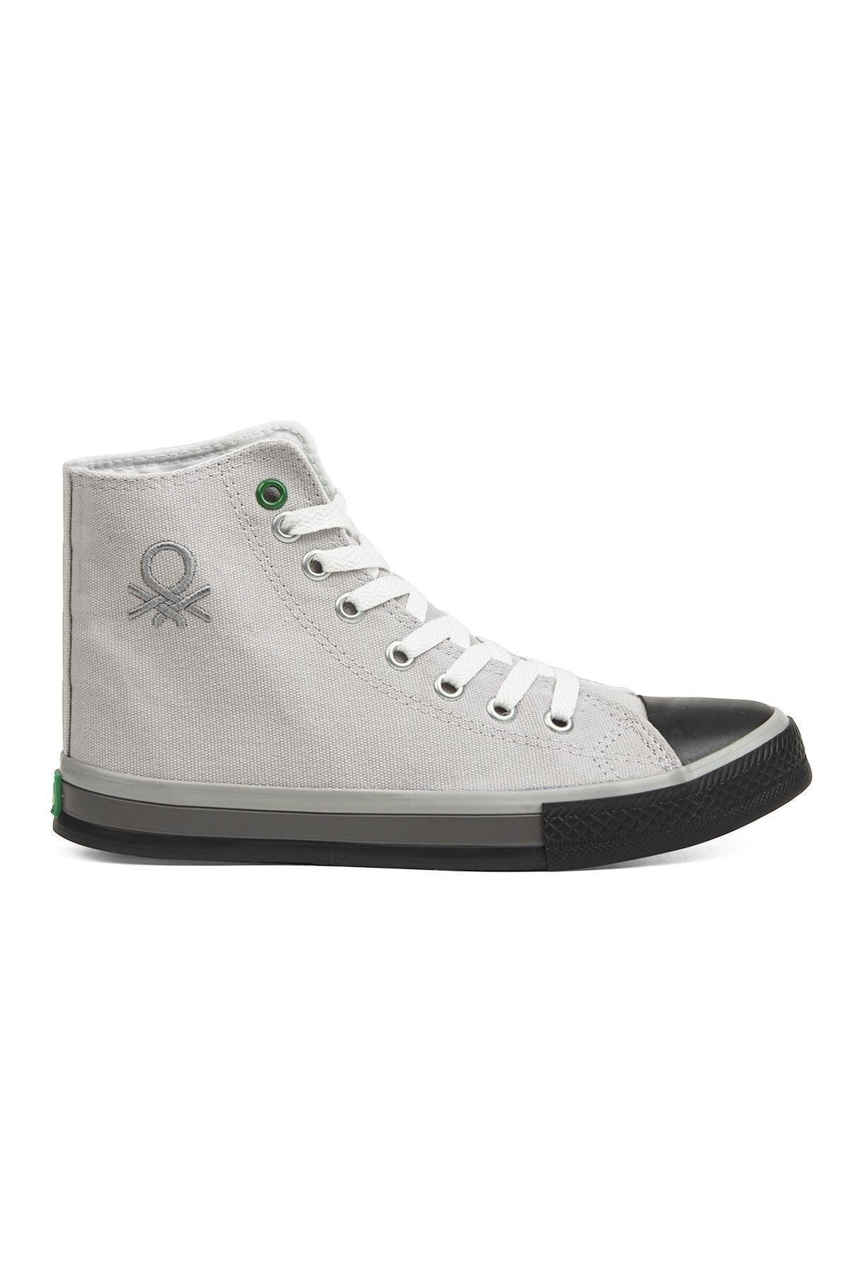 Benetton Canvas Bilek Boy Bağcıklı Günlük Spor Ayakkabı Gri/Siyah Sneaker