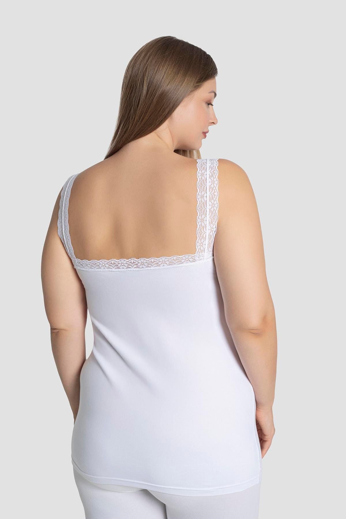 Arma Yıldız-Women's White Lace Collar Large Size Undershirt Cotton Flexible and Comfortable 5