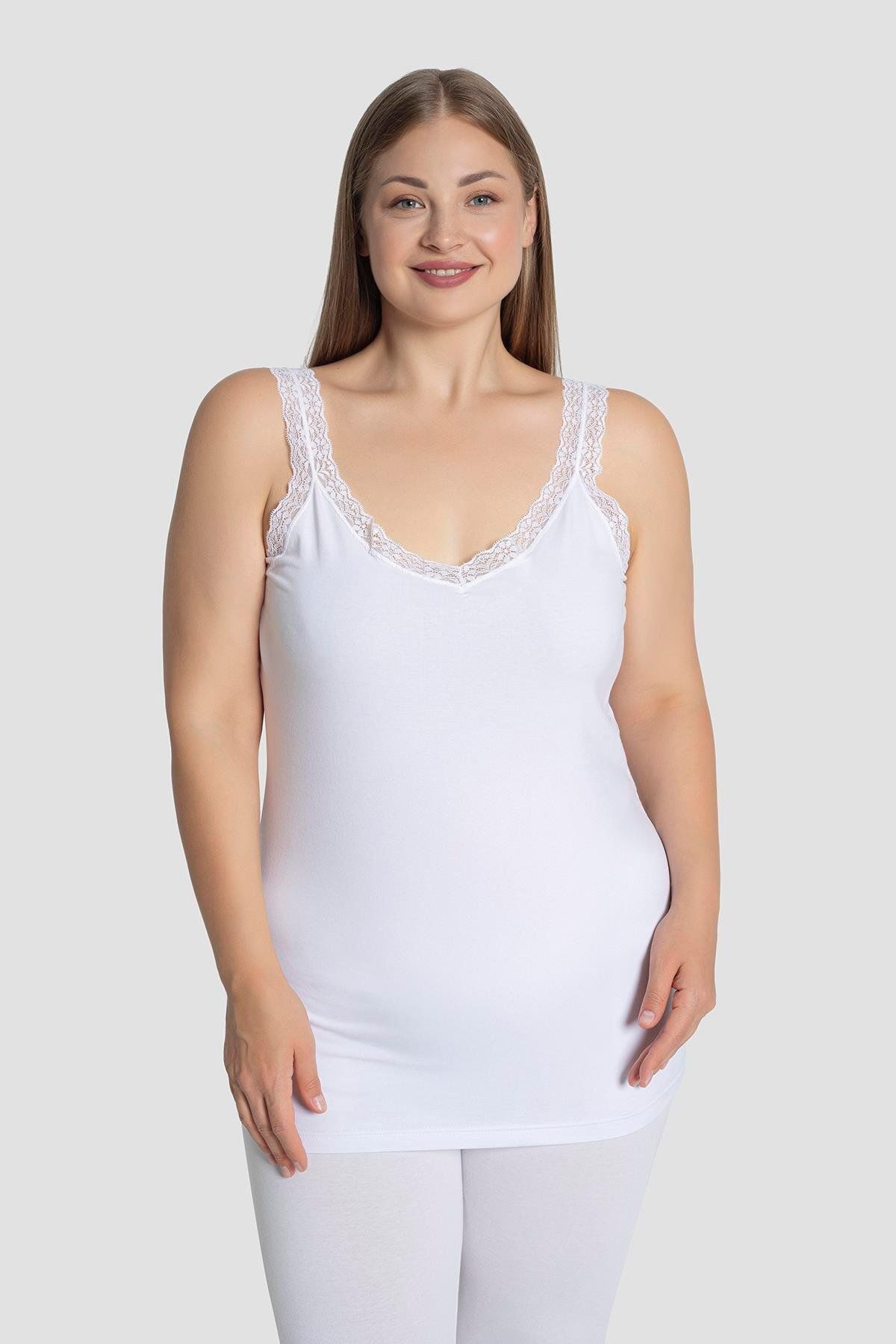 Arma Yıldız-Women's White Lace Collar Large Size Undershirt Cotton Flexible and Comfortable 3