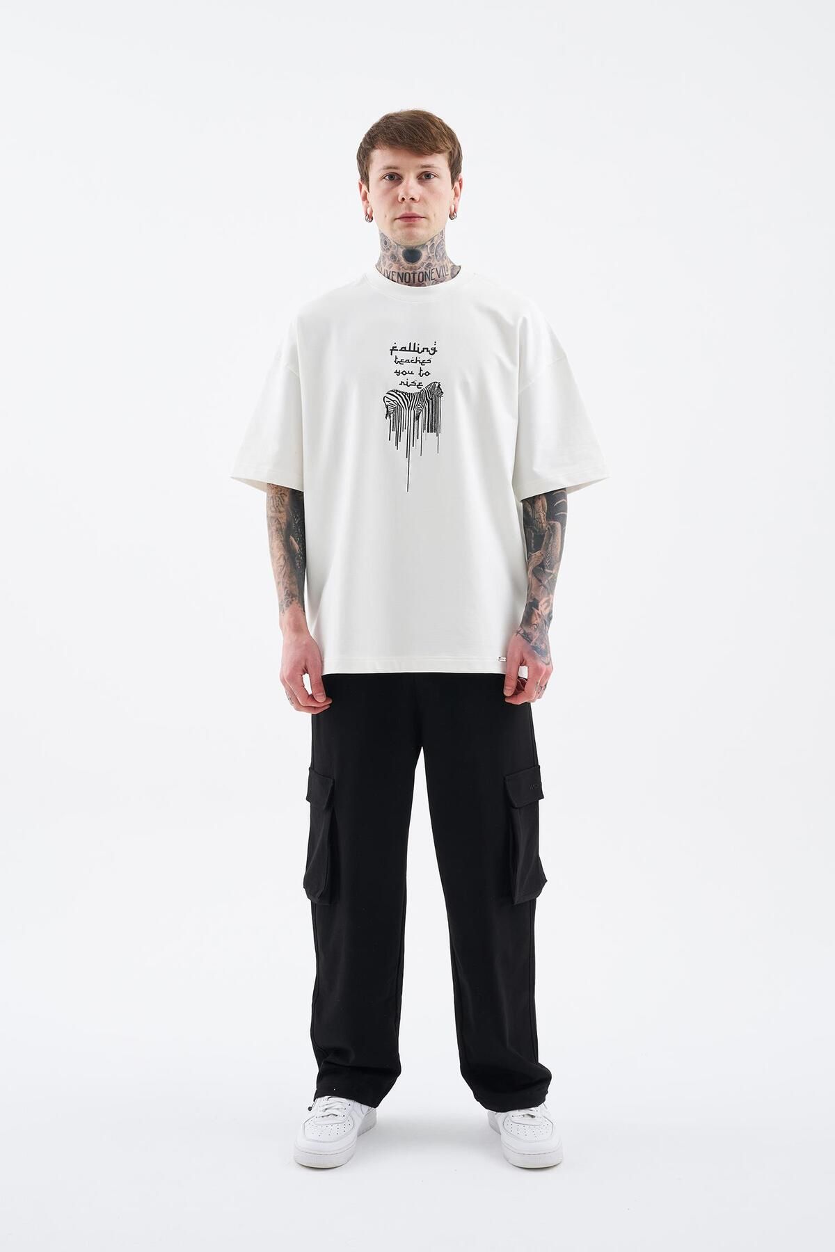 Machinist-Men's Printed and Zebra Oversize Ecru T-Shirt 6