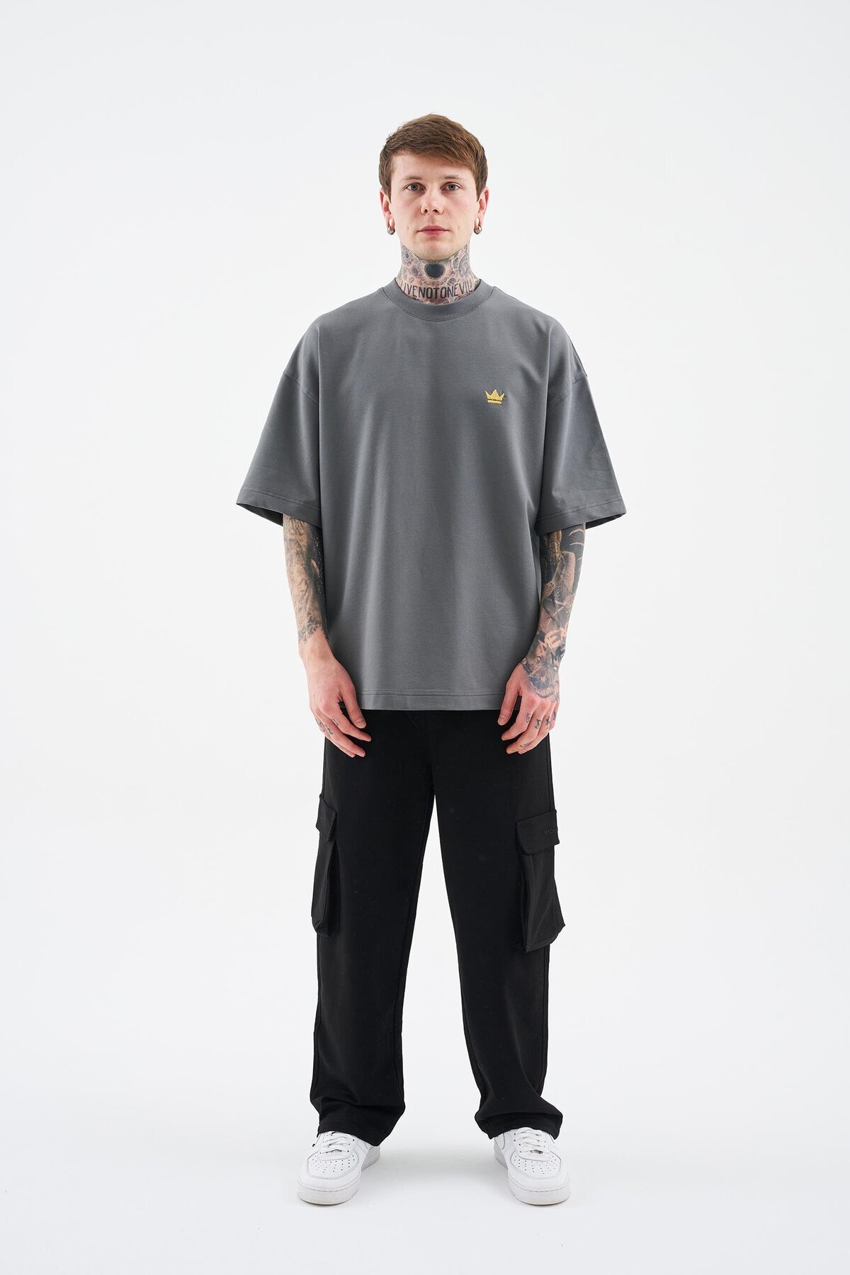Machinist-Men's Printed and Glitter Embroidered Oversize Smoked T-Shirt 7