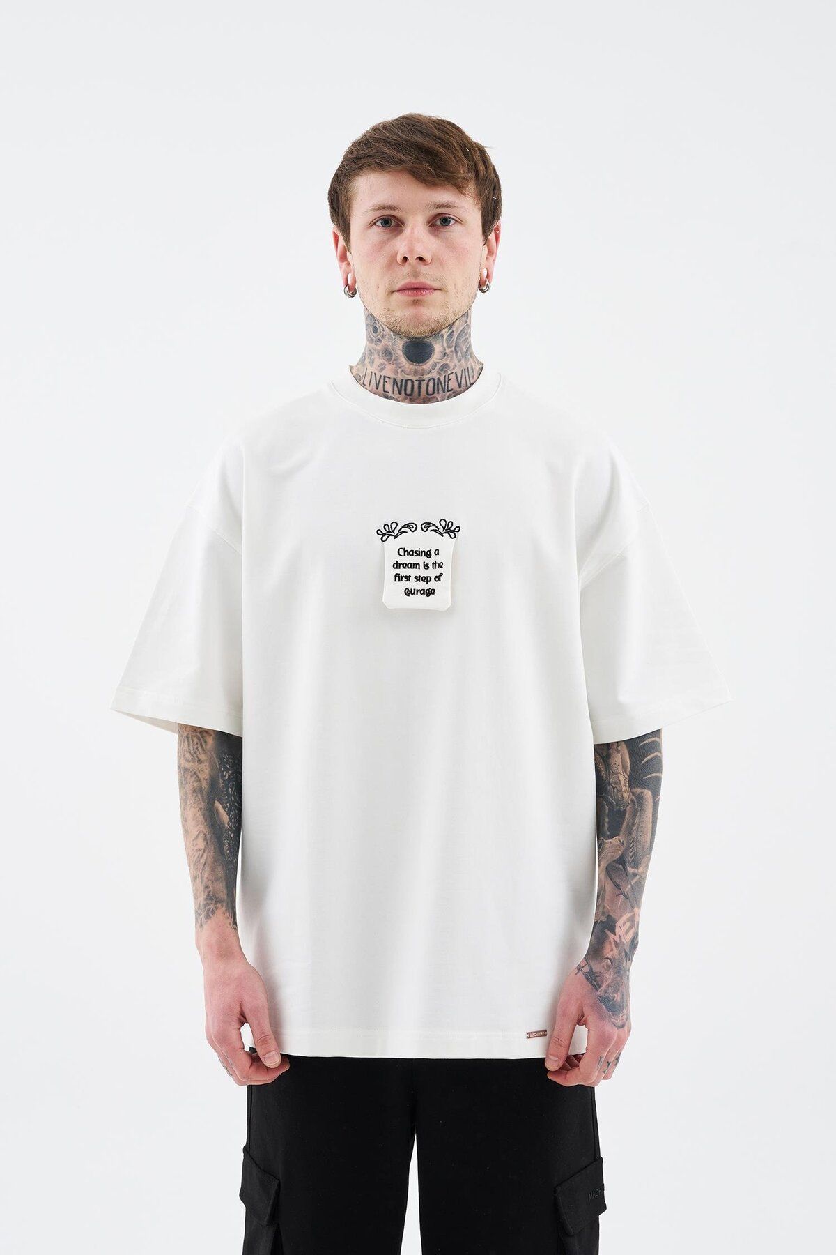 Machinist-Ανδρικό μπλουζάκι Flock Printed Oversize Ecru 5