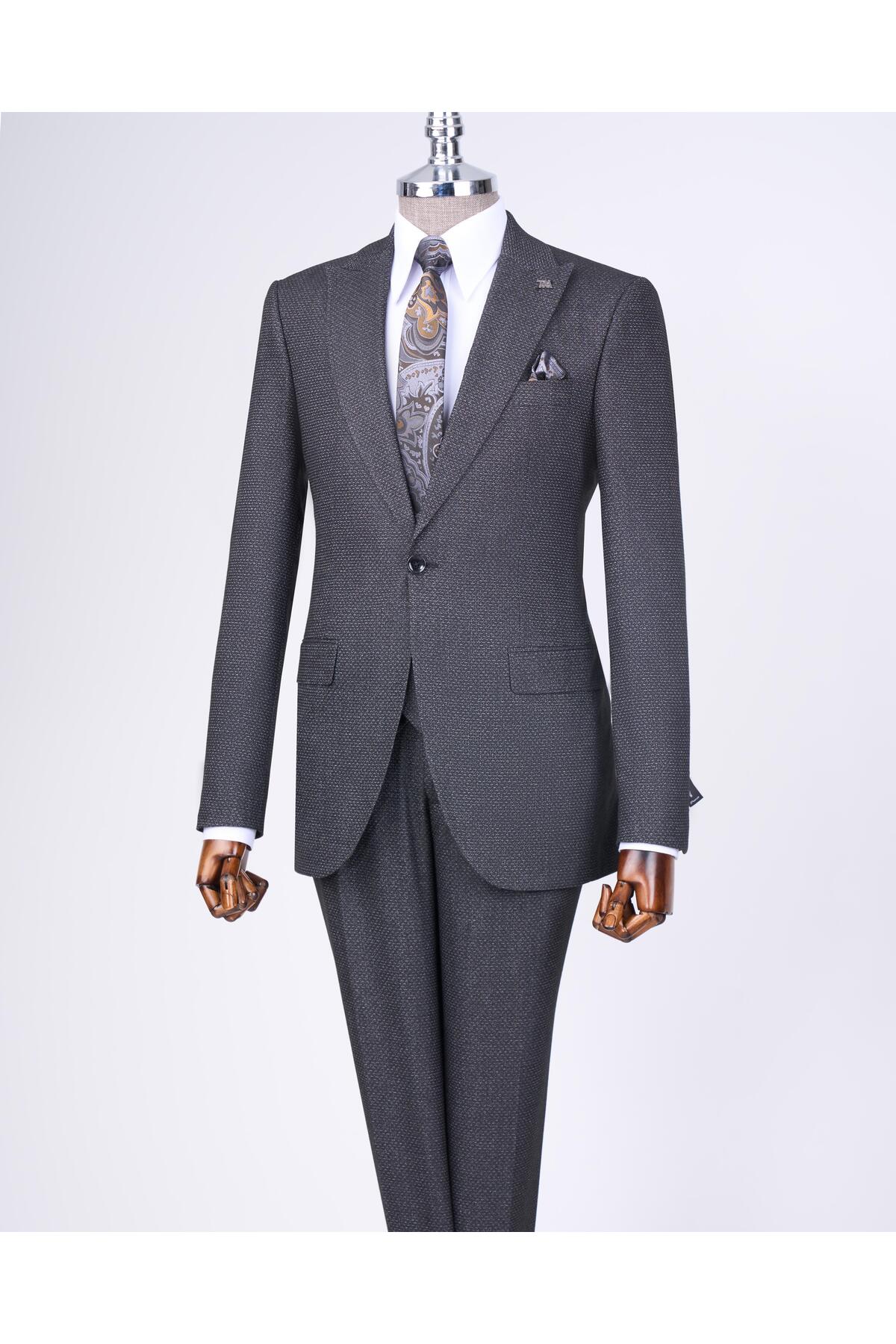 TerziAdemAltun Italian style slim fit jacket vest pants suit black T10339