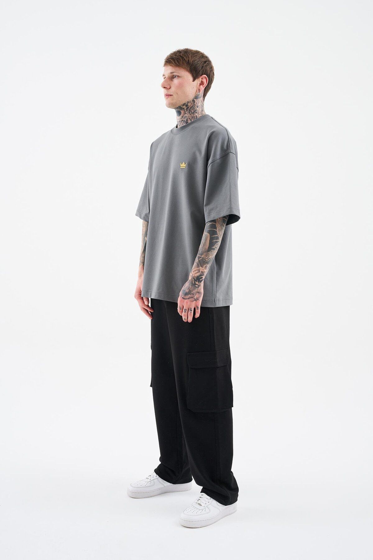 Machinist-Men's Printed and Glitter Embroidered Oversize Smoked T-Shirt 8