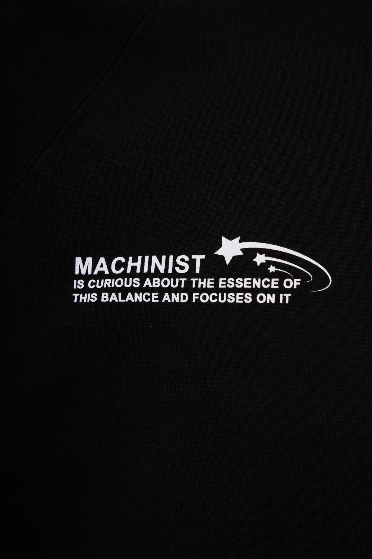 Machinist-Men's Slogan Printed Raglan Oversize Black T-Shirt 3