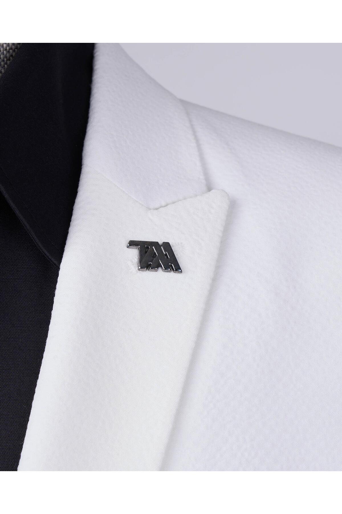 TerziAdemAltun İtalyan stil slim fit ceket pantolon takım elbise beyaz T12518 görsel 4