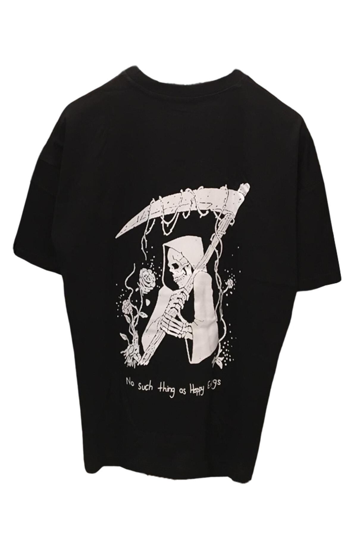 Pisa Art Unisex Oversize Skeleton Rose Sırt Baskılı Tişört