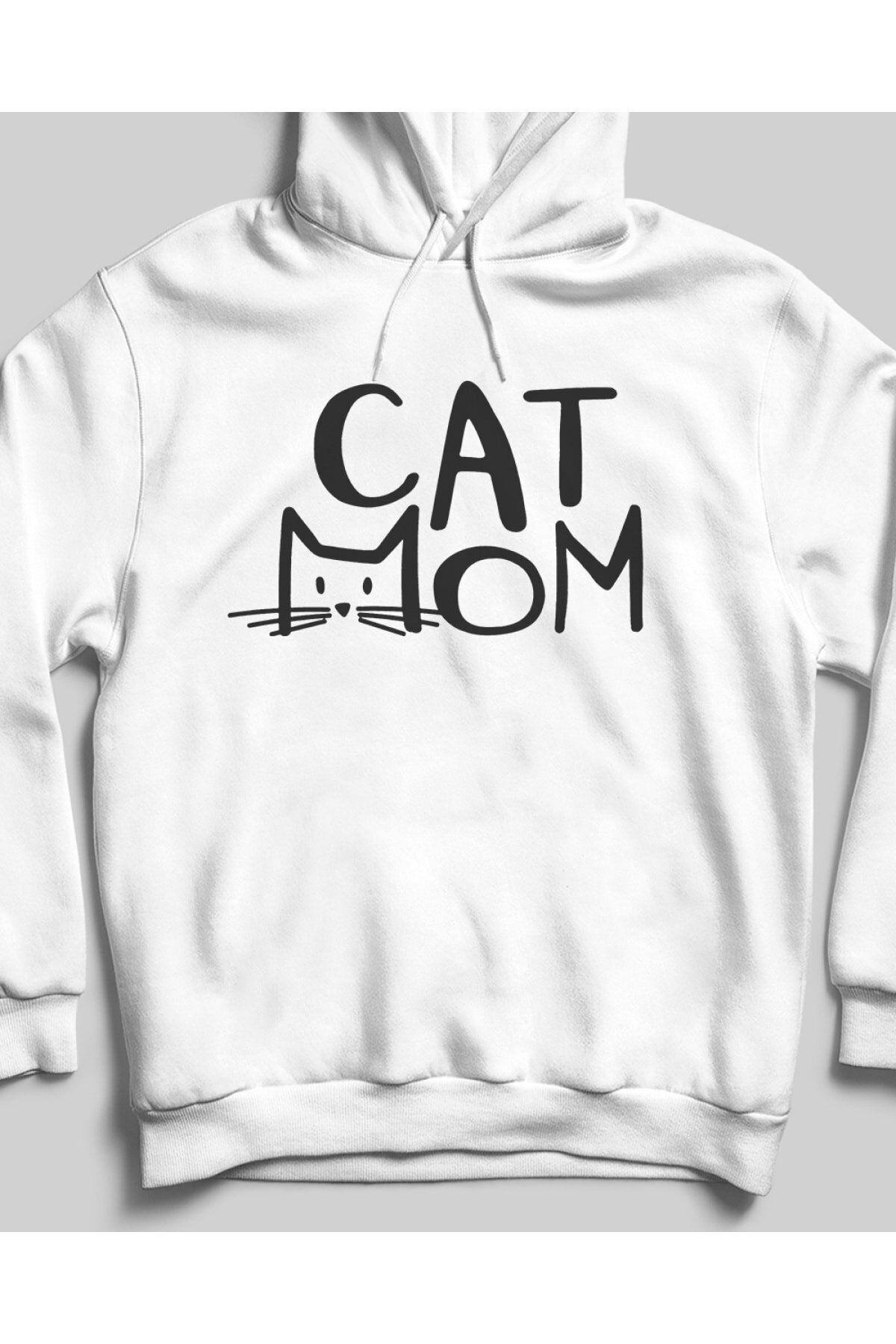 Pisa Art Kadın Beyaz Cat Mom Cepsiz Sweatshirt