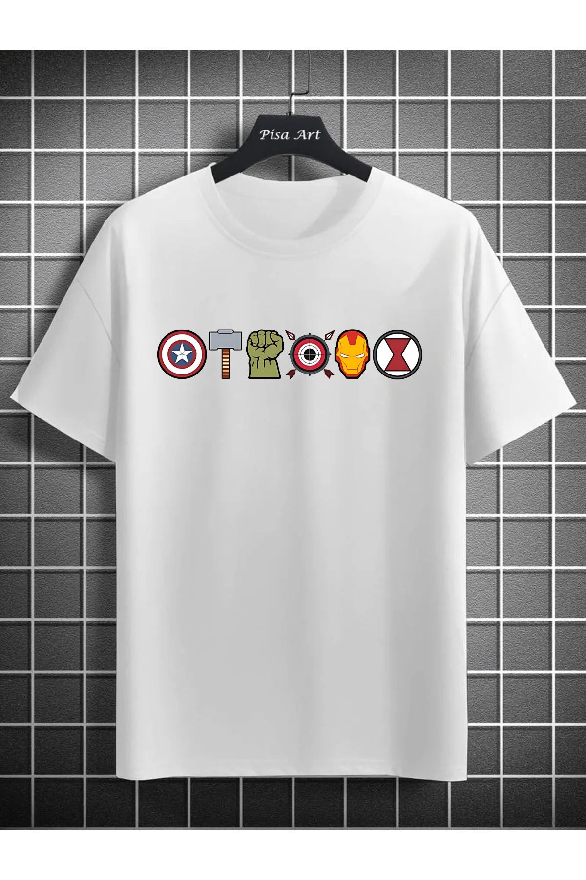 Pisa Art Marvel Karakterler Özel Tasarım Unisex T-Shirt