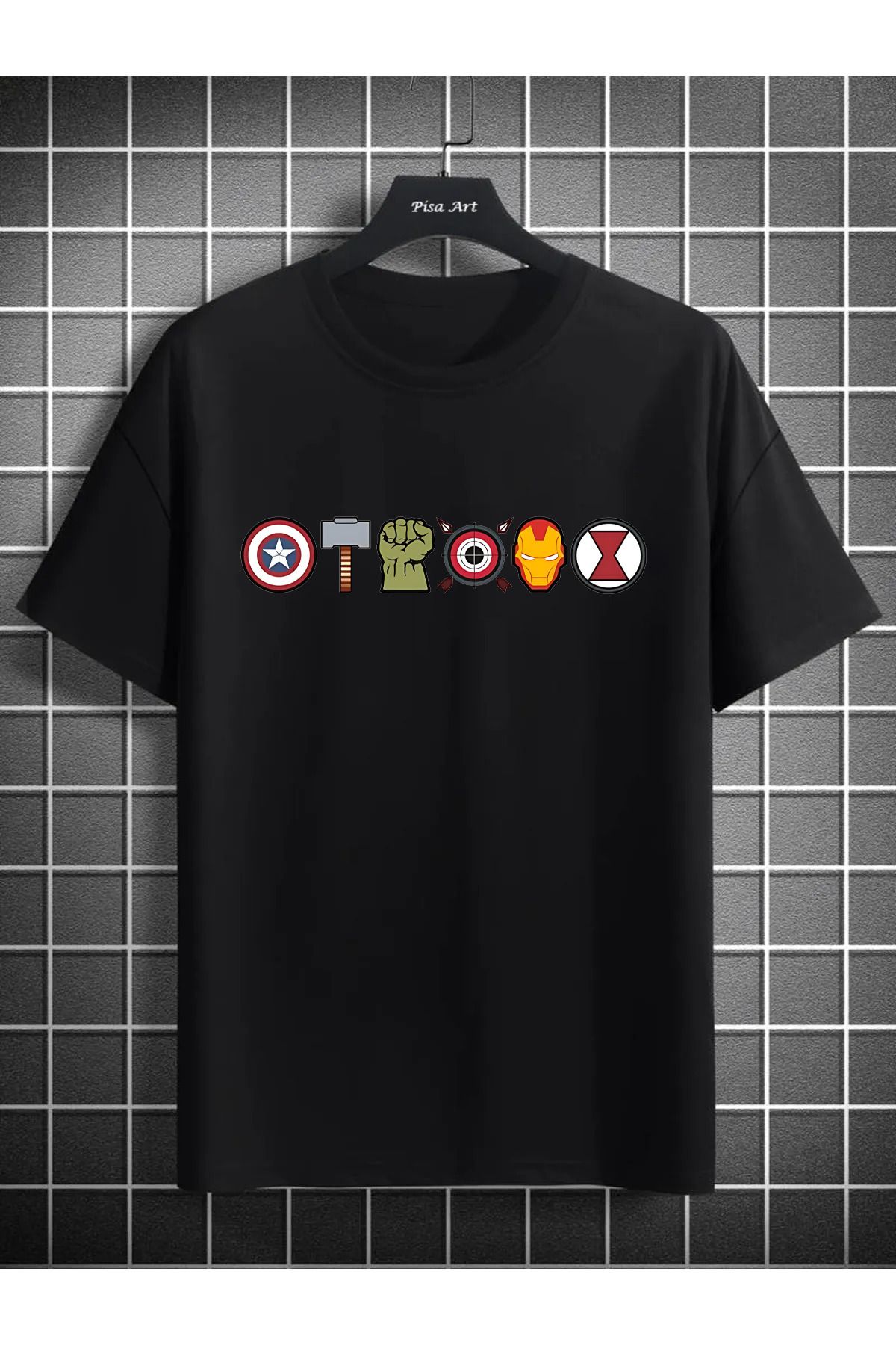 Pisa Art Marvel Karakterler Özel Tasarım Unisex T-Shirt