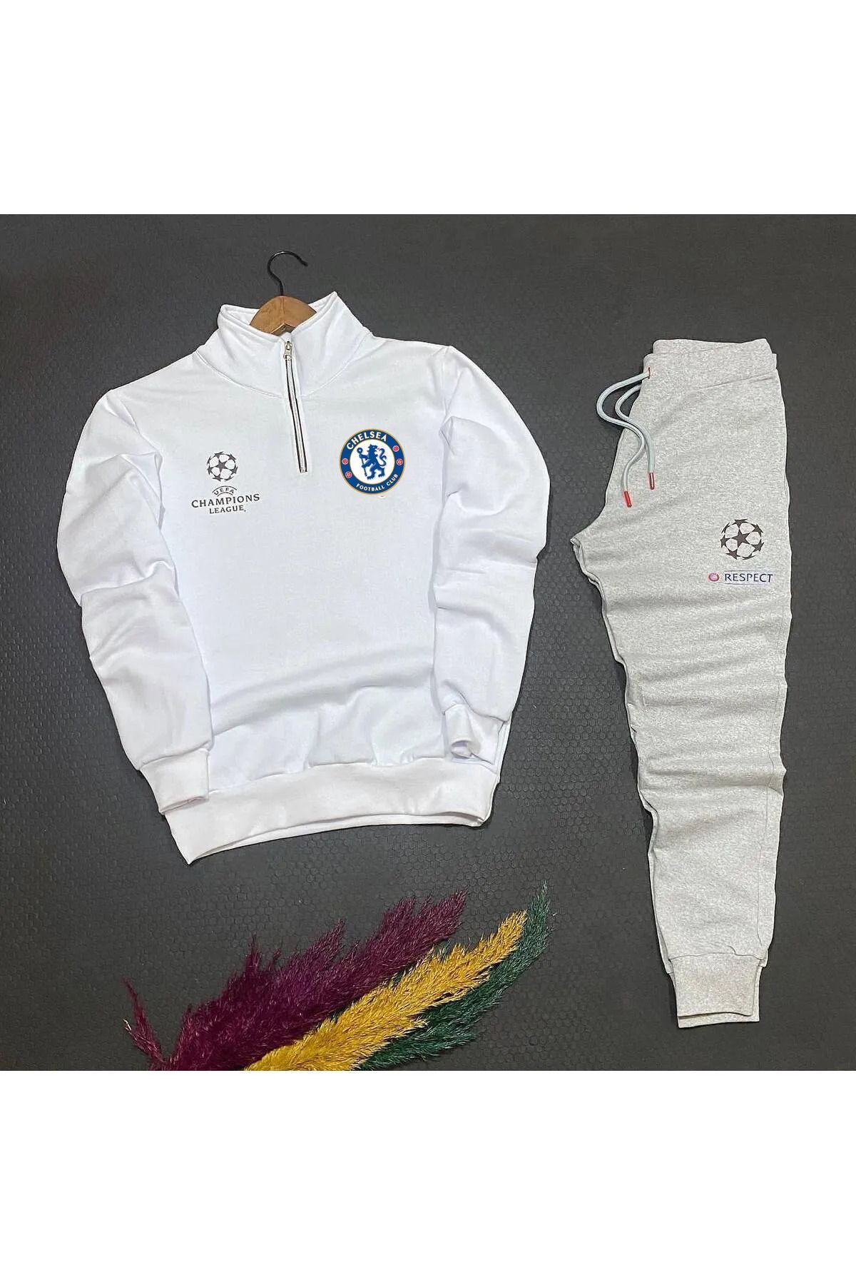 Pisa Art Champions League Özel Tasarım Yarım Fermuarlı Sweat+Eşofman Altı Yüksek Kalite Unisex Kombin