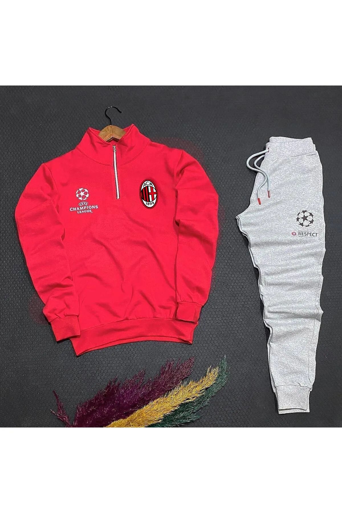 Pisa Art Champions League Özel Tasarım Yarım Fermuarlı Sweat+Eşofman Altı Yüksek Kalite Unisex Kombin