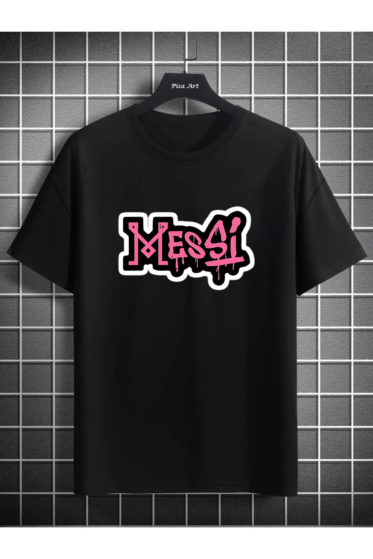 Pisa Art Lionel Messi Ön Orta Yazılı Özel Tasarım Unisex Taraftar T-Shirt