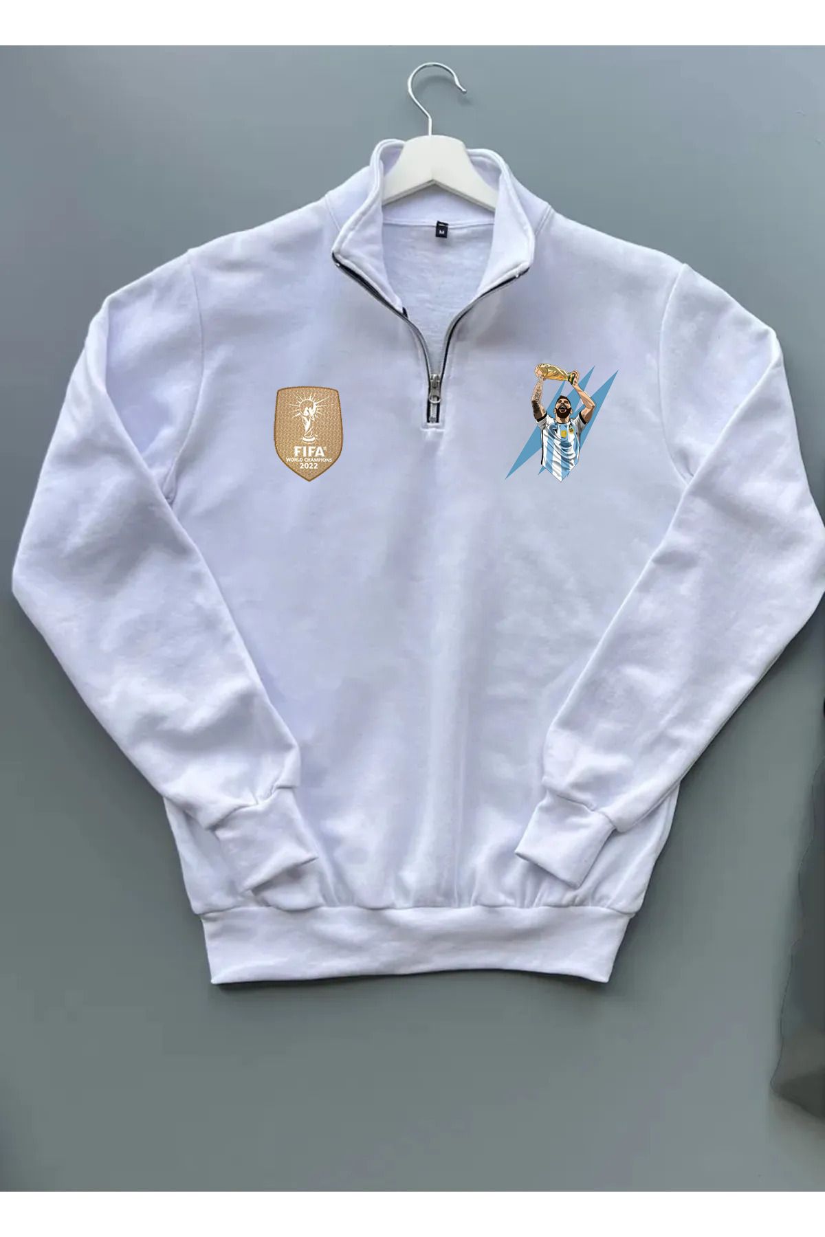 Pisa Art Messi Dünya Kupası Patch Özel Tasarım Unisex Yarım Fermuarlı Sweatshirt