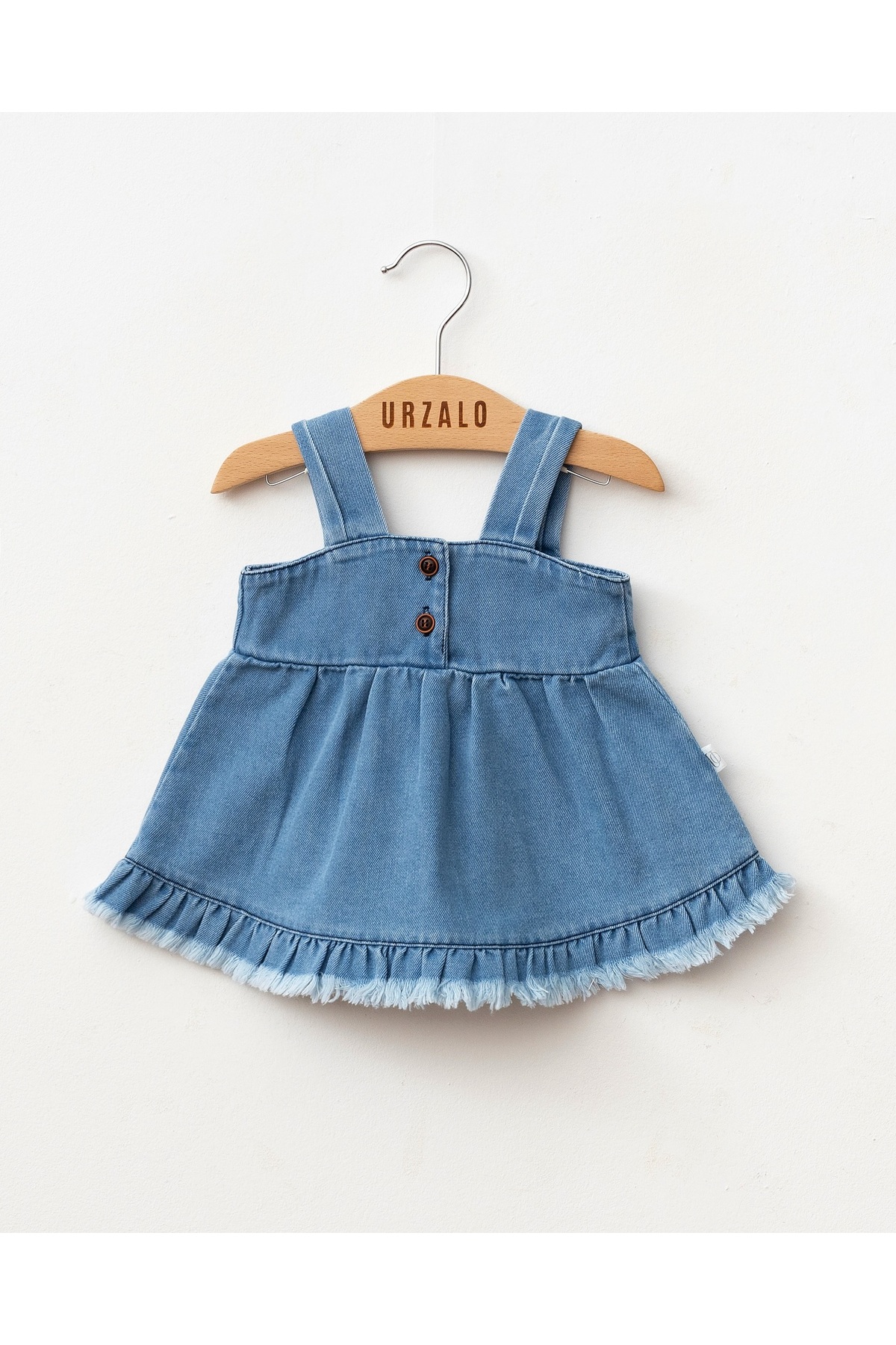 Little Baby URZALO Püsküllü Kız Bebek Kot Jile Elbise %100 Pamuk Likralı Ribana Balon Bluz Lüks Jean fotoğrafı 2 (önizleme)