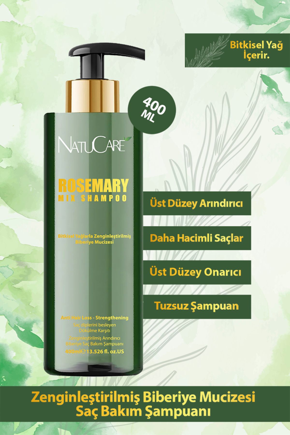 NatuCare 2'li Biberiye Mucizesi Saç Bakım Seti (Biberiye Şampuan - At Kuyruğu Özlü Biberiye maske)