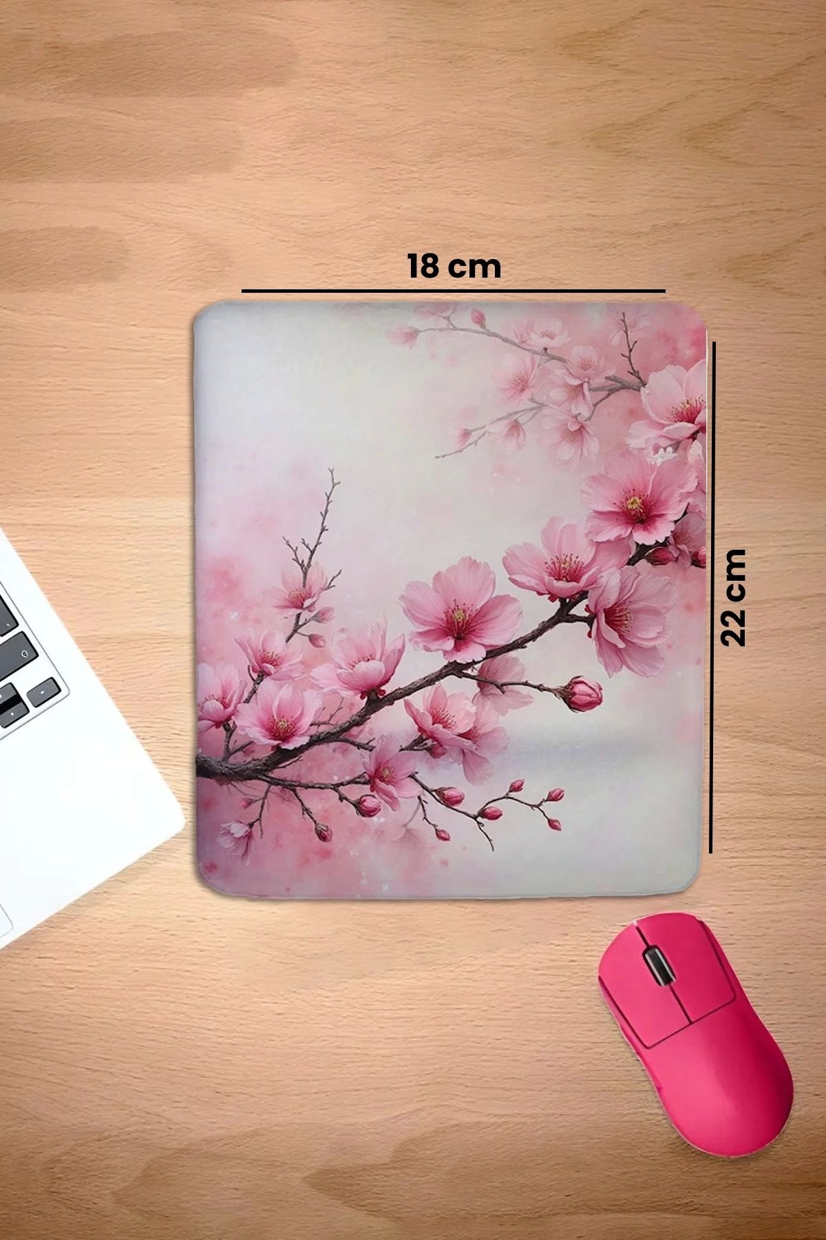 SonicTouch-Japanese Cherry Blossom with Wrist Rest Rectangular Smooth Surface Seamless Mouse Pad 18X22Cm 2