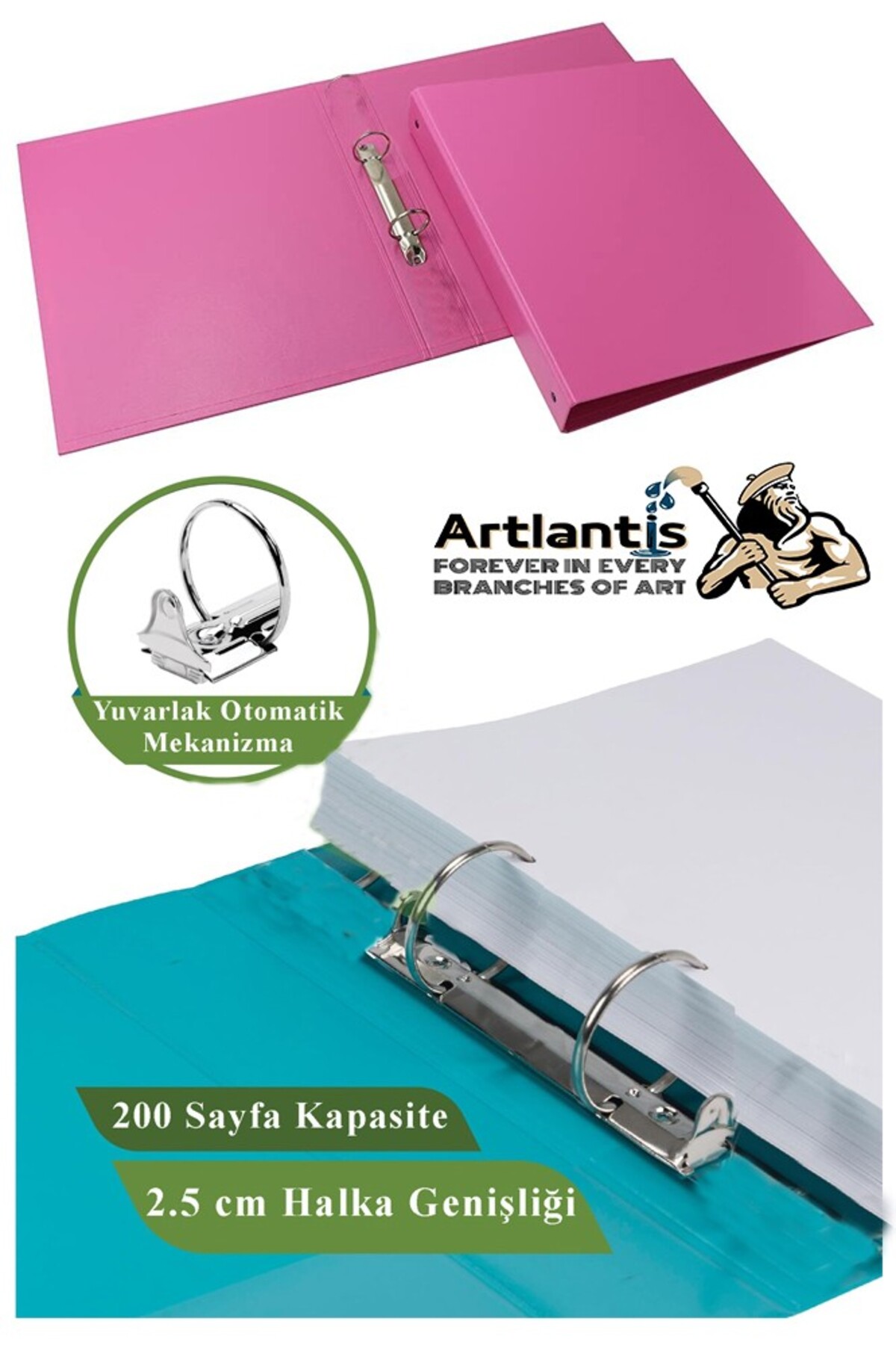 Artlantis Siyah 2 Halkalı Klasör 2 Adet A4 PVC Öğrenci ve Ofis