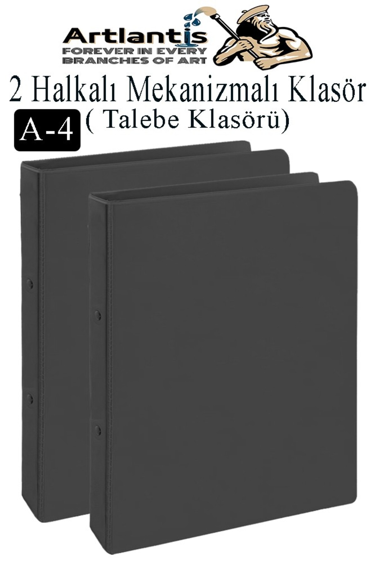 Artlantis Siyah 2 Halkalı Klasör 2 Adet A4 PVC Öğrenci ve Ofis