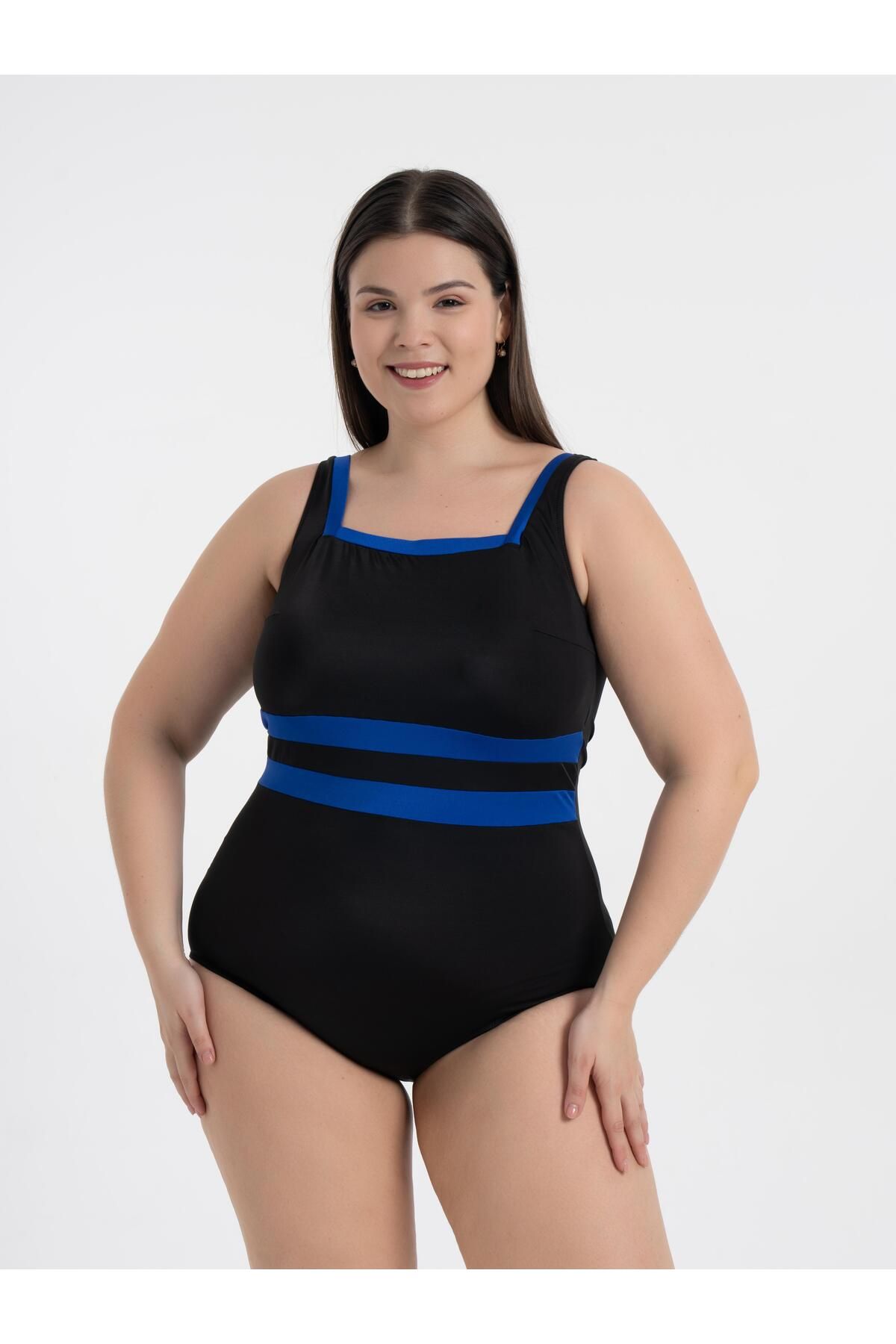 AQUAVİVA-Aquaviva Women's Plus Size Black -Saks Belinda Gathering Square Neck Swimsuit 3