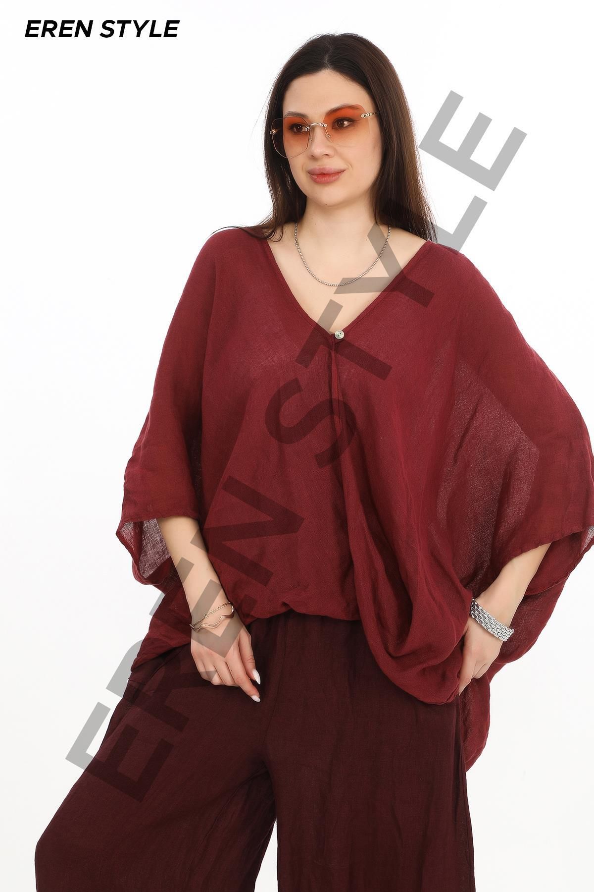 EREN STYLE-Bohemian Double Breasted Single Button Linen Blouse 4
