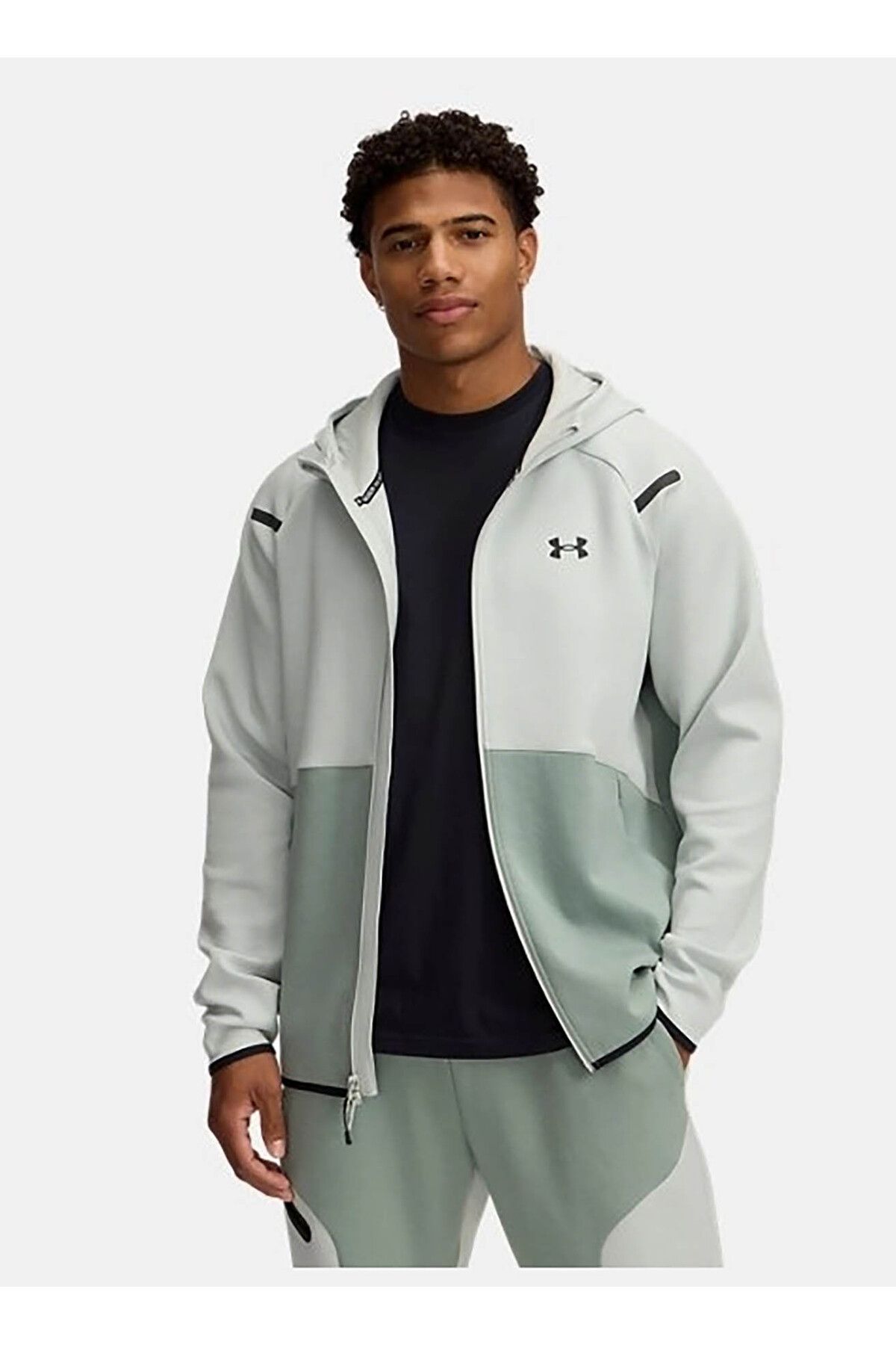 1389352-377 UA Unstoppable Flc FZ H ژاکت زیپ دار مردانه با روکش سبز Under Armour