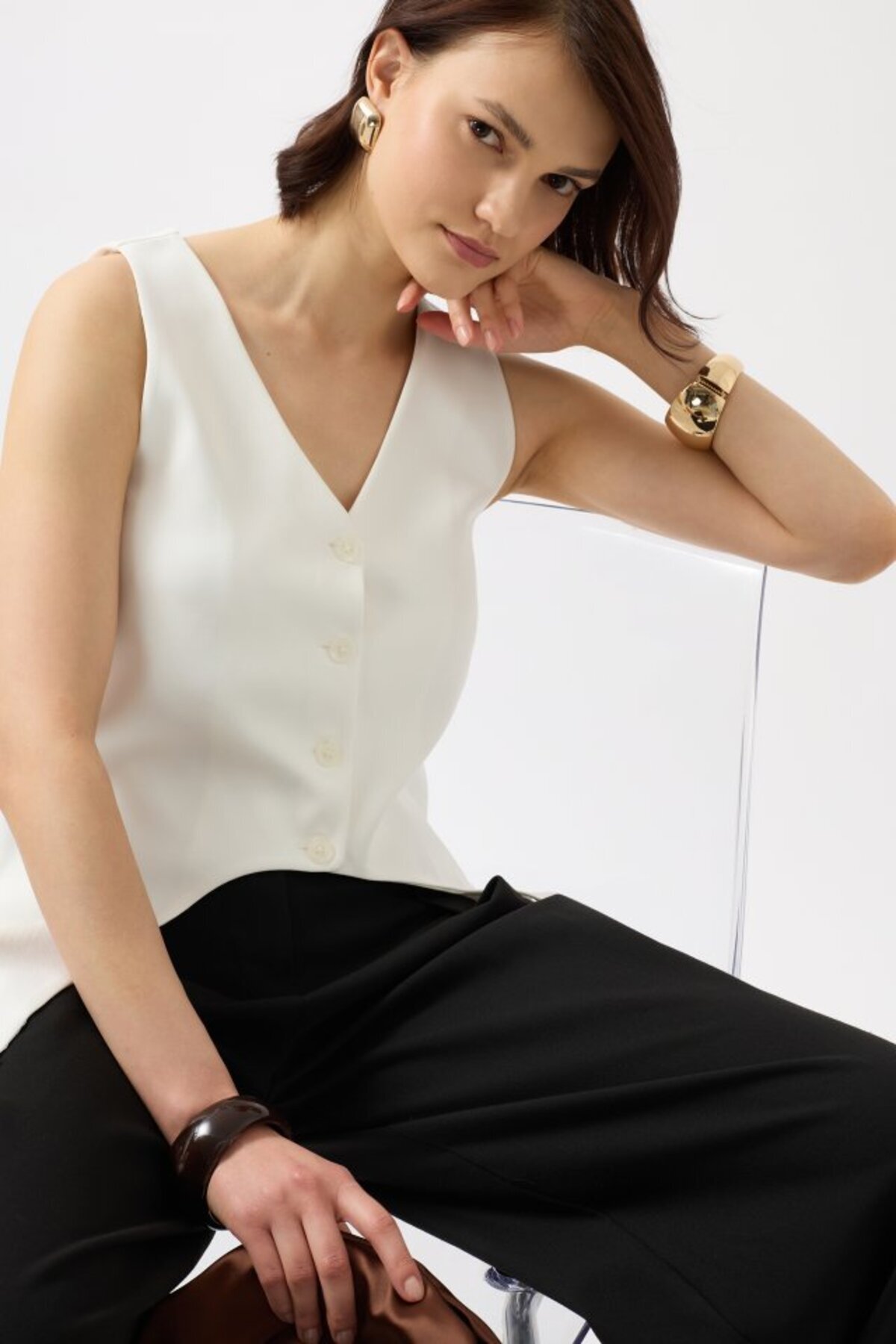 RAMİMSE-Ramimse Belt Detail V-Neck Vest 4
