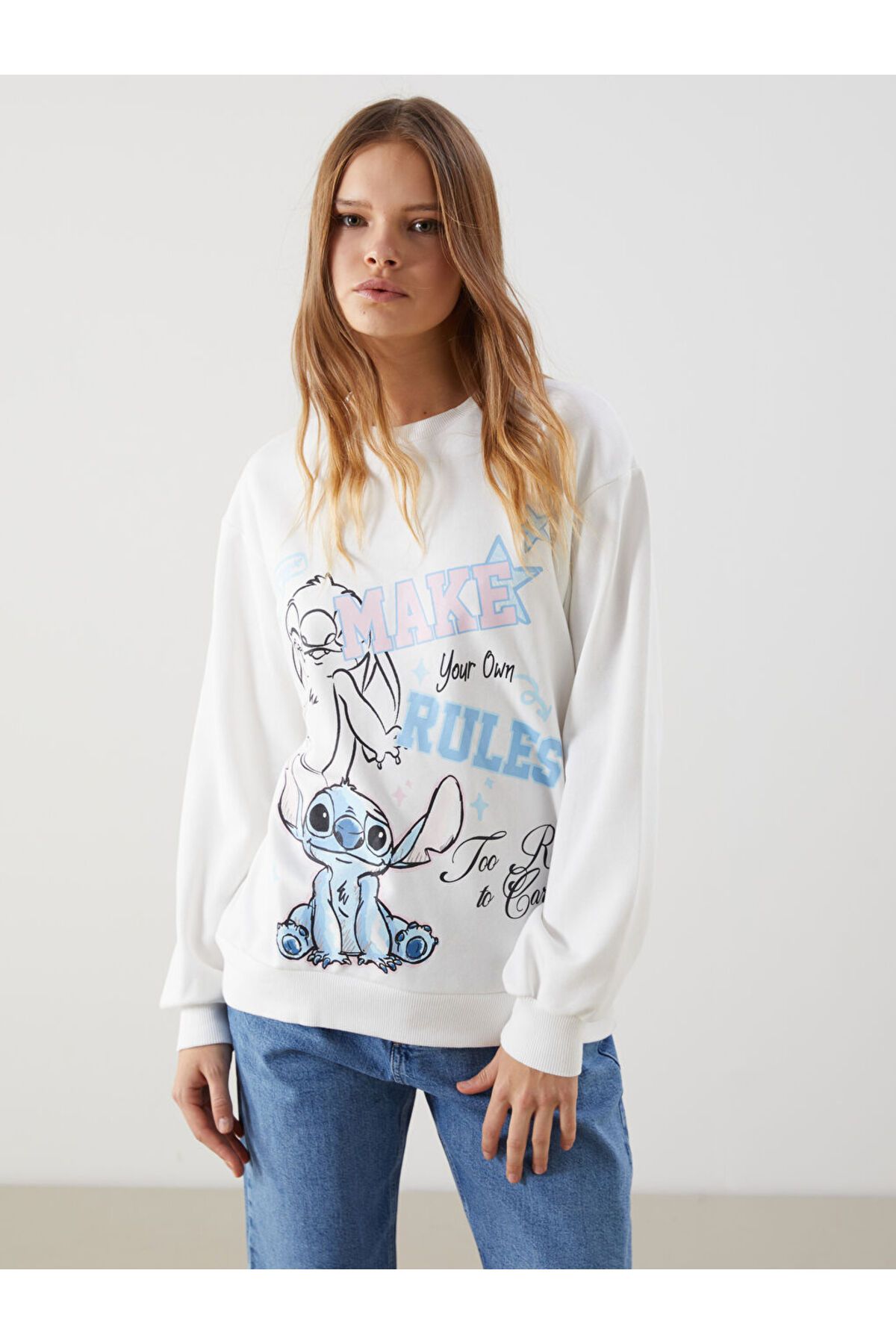 LC Waikiki Lilo & Stitch Baskılı Oversize Kadın Sweatshirt