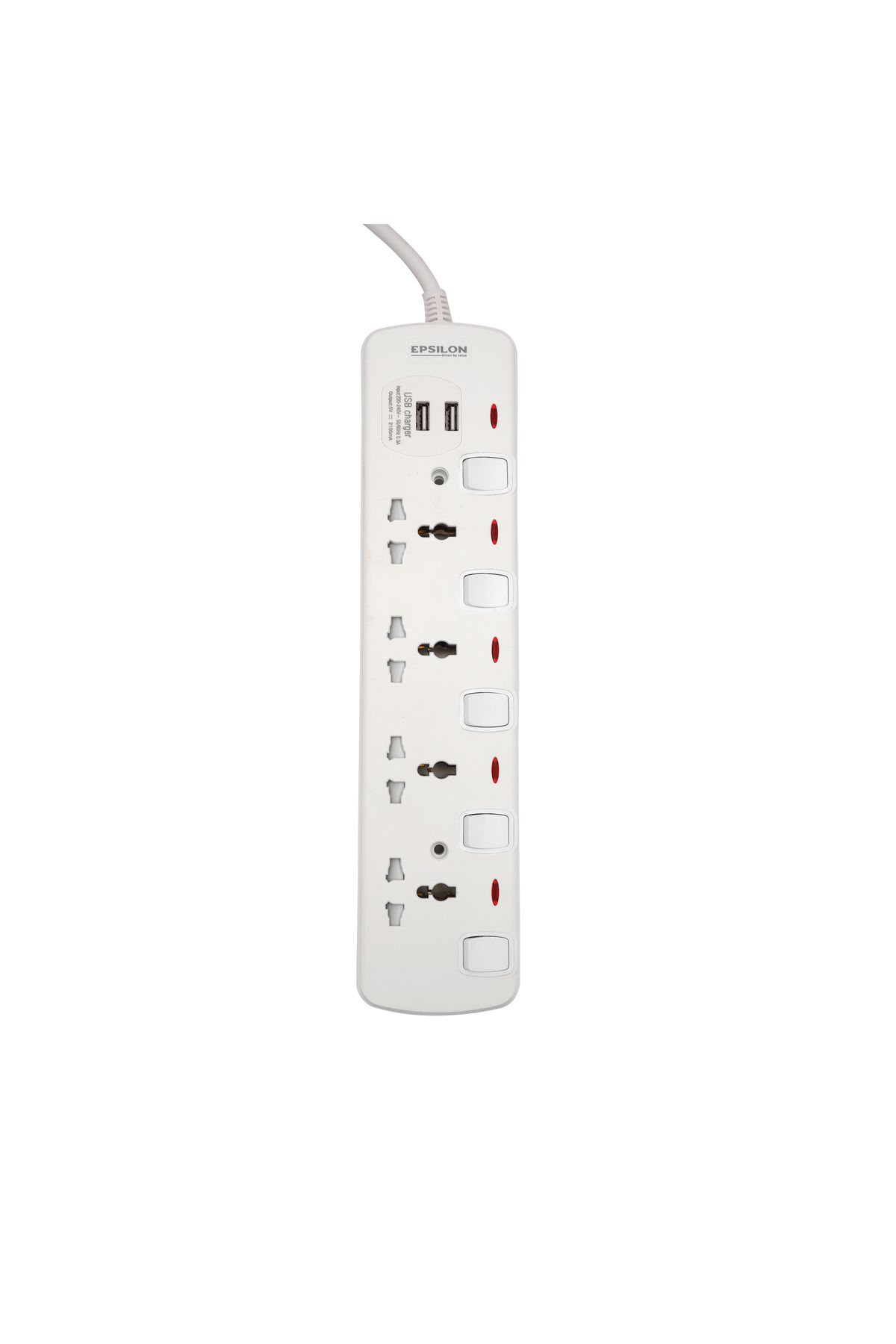 KRYPTON-Epsilon 4 Way Extension Socket with Individual Switches- ES1108| 2 Way USB Ports,2 M Cord 3