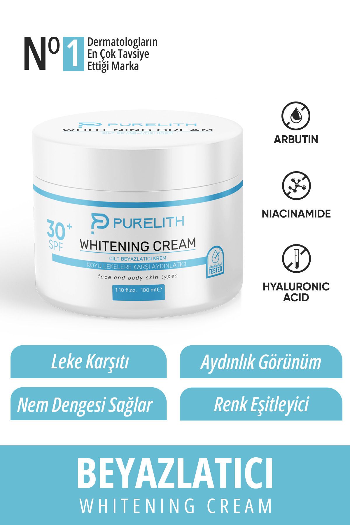 Purelith Cilt Beyazlatıcı Aydınlatıcı Leke Karşıtı Bakım Kremi 100 ml