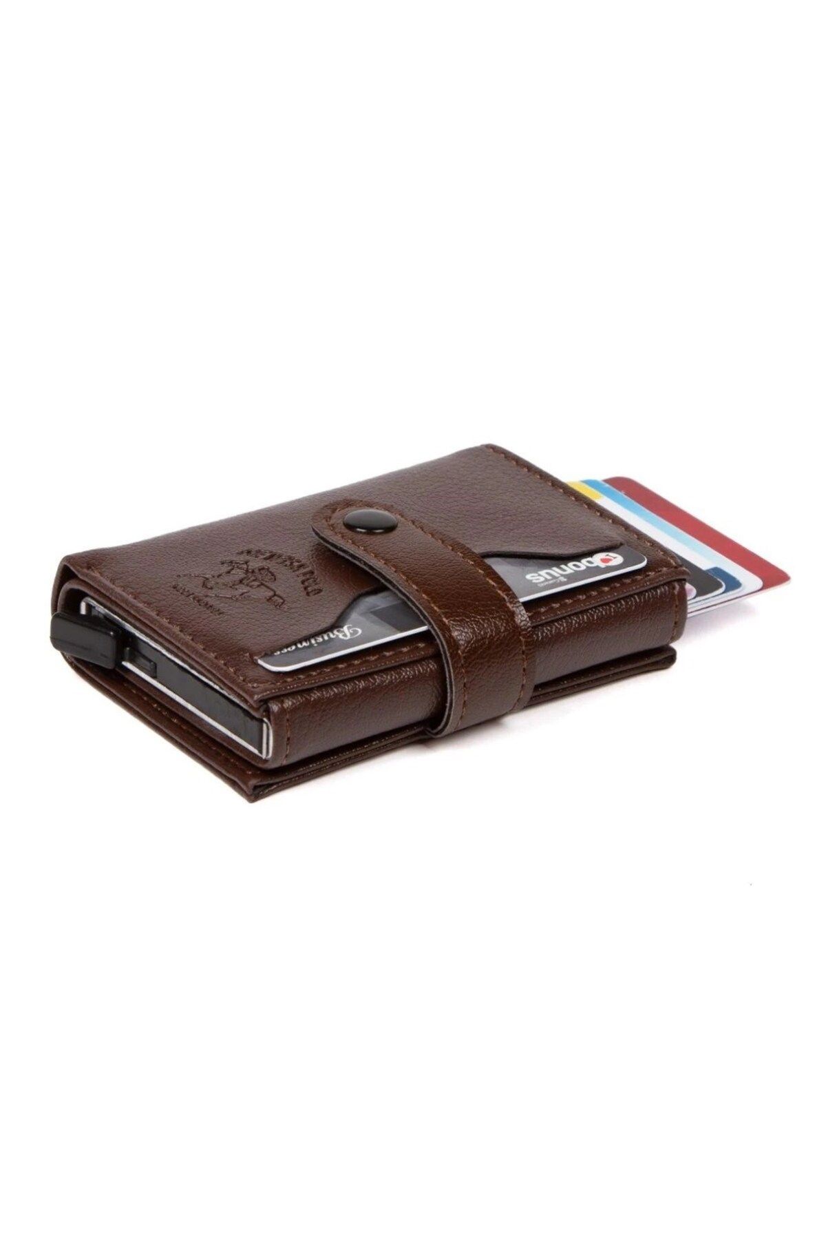 کیف پول مردانه محافظت از RFID چرمی آلومینیوم اتوماتیک کارت مکانیز و قهوه ای Newish Polo